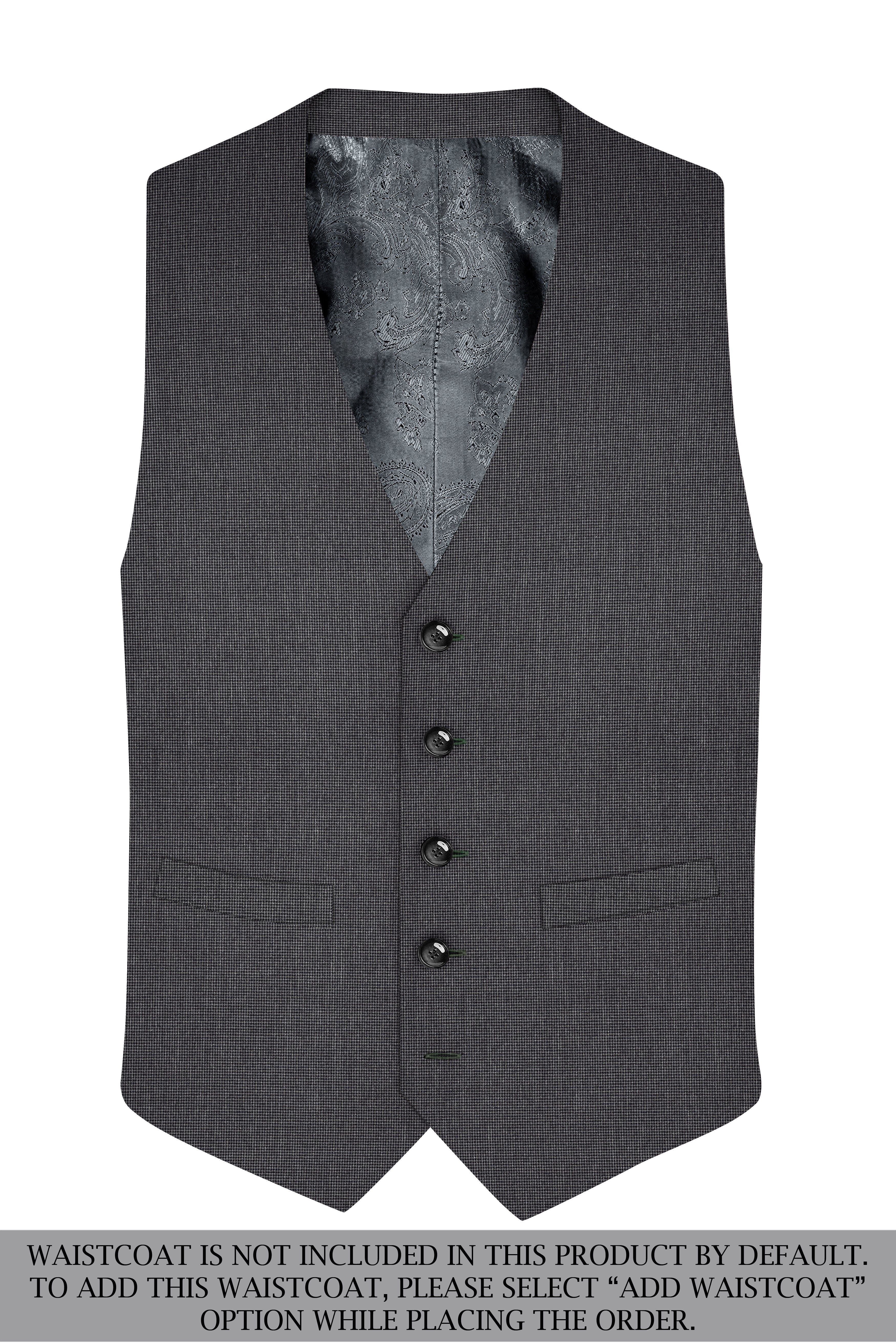 Cinerro-Tuatara Gray Wool Rich houndstooth Textured Single Breasted Suit