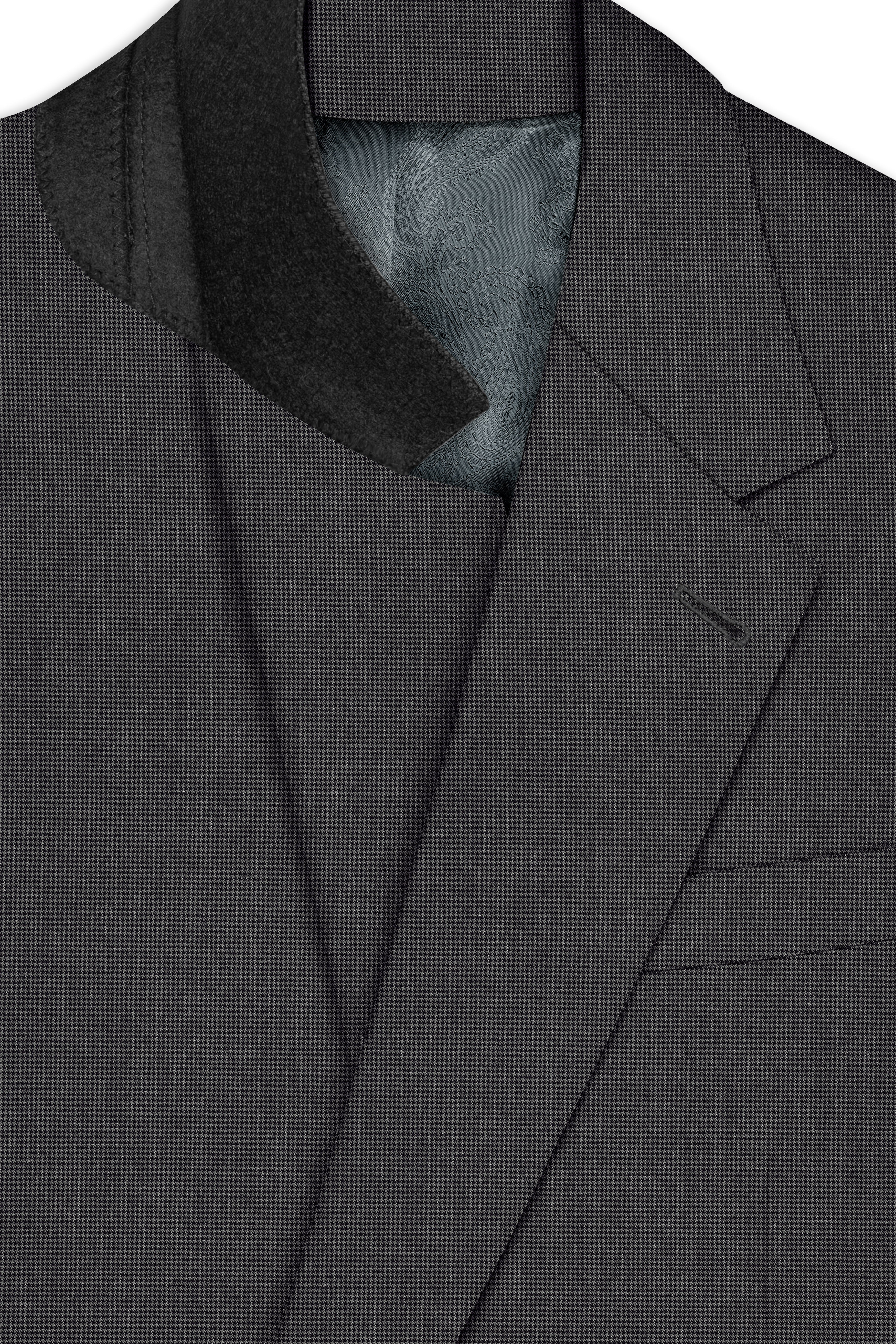 Cinerro-Tuatara Gray Wool Rich houndstooth Textured Single Breasted Suit