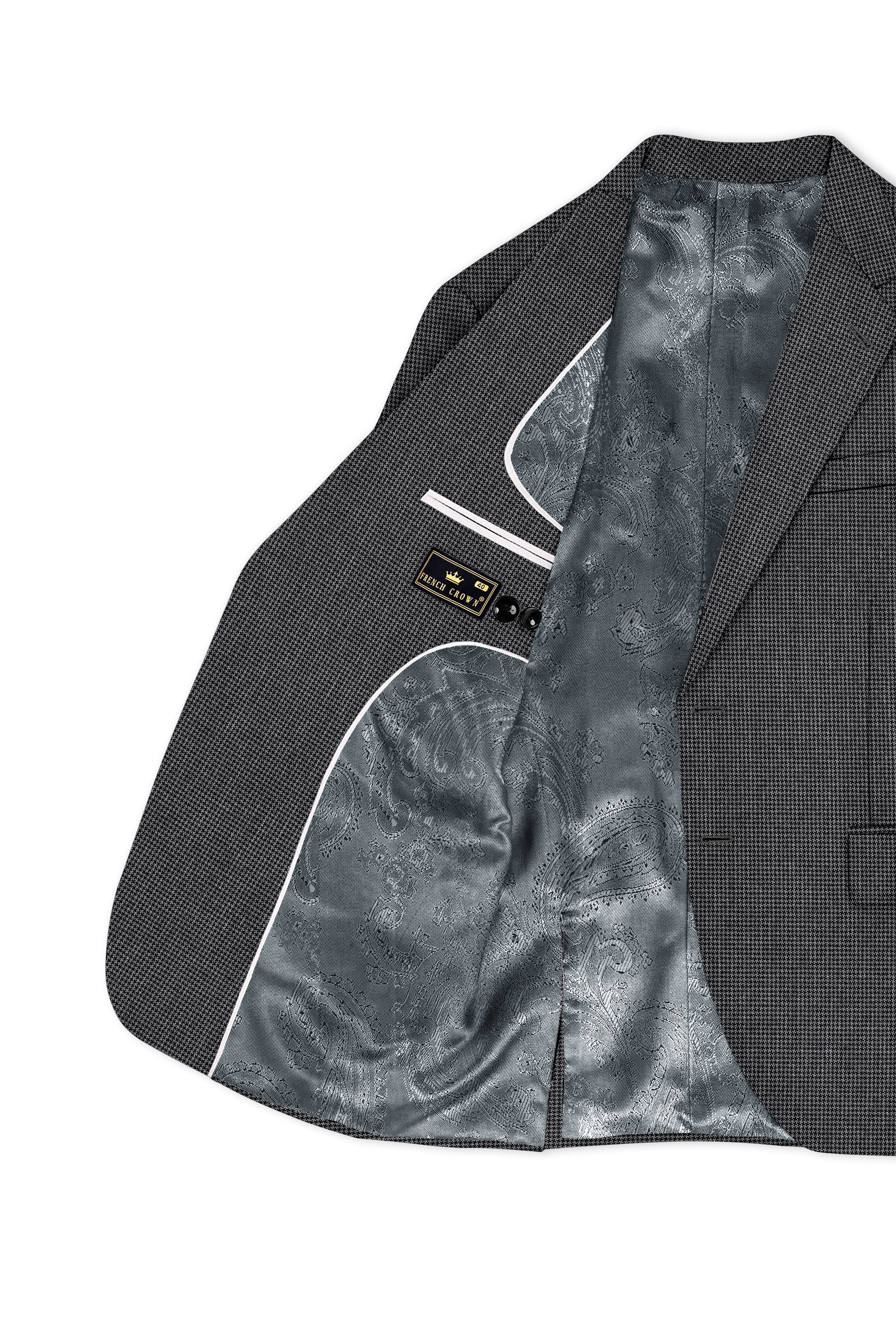 Cinerro-Tuatara Gray Wool Rich houndstooth Textured Single Breasted Suit