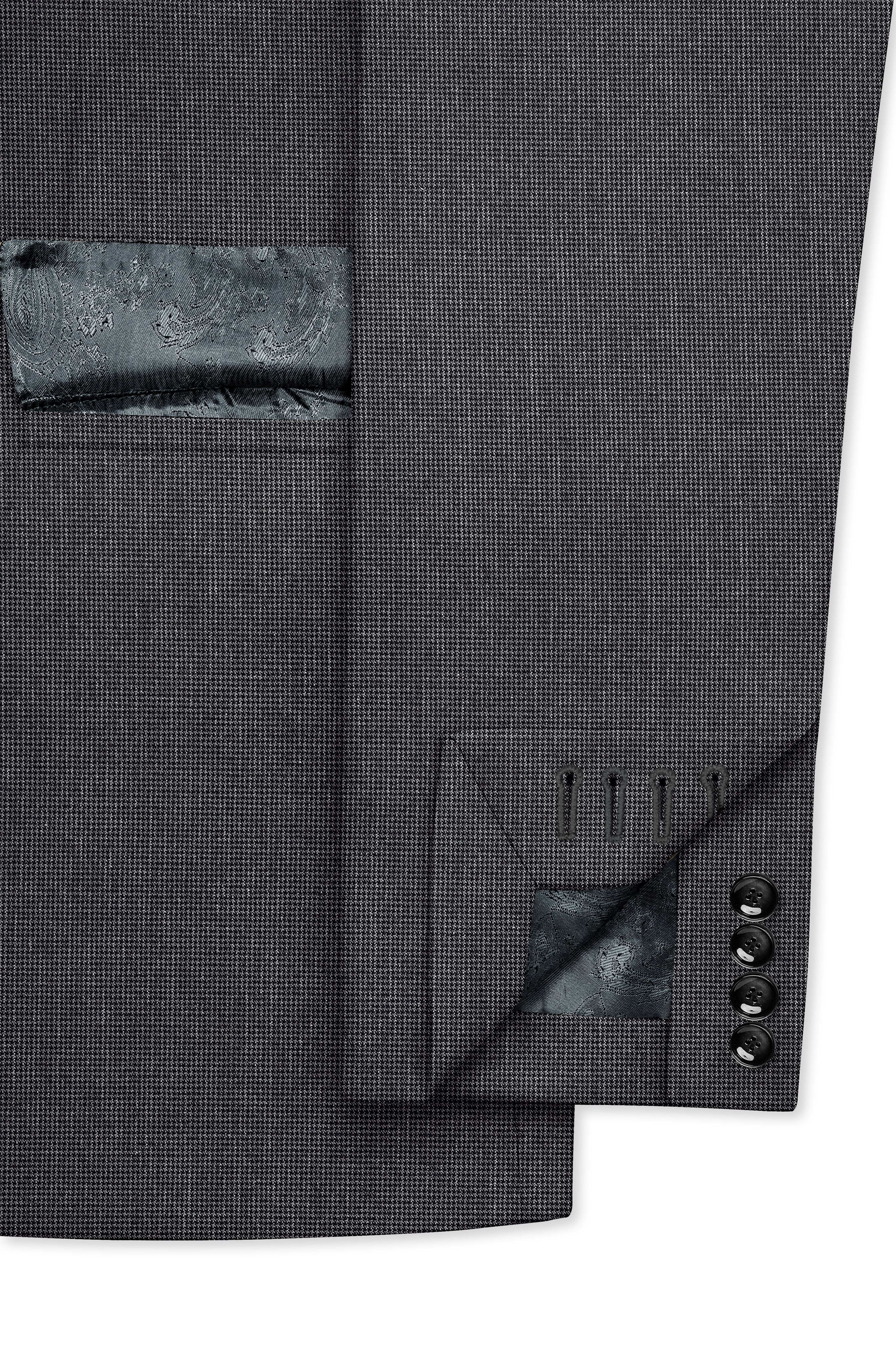 Cinerro-Tuatara Gray Wool Rich houndstooth Textured Single Breasted Suit