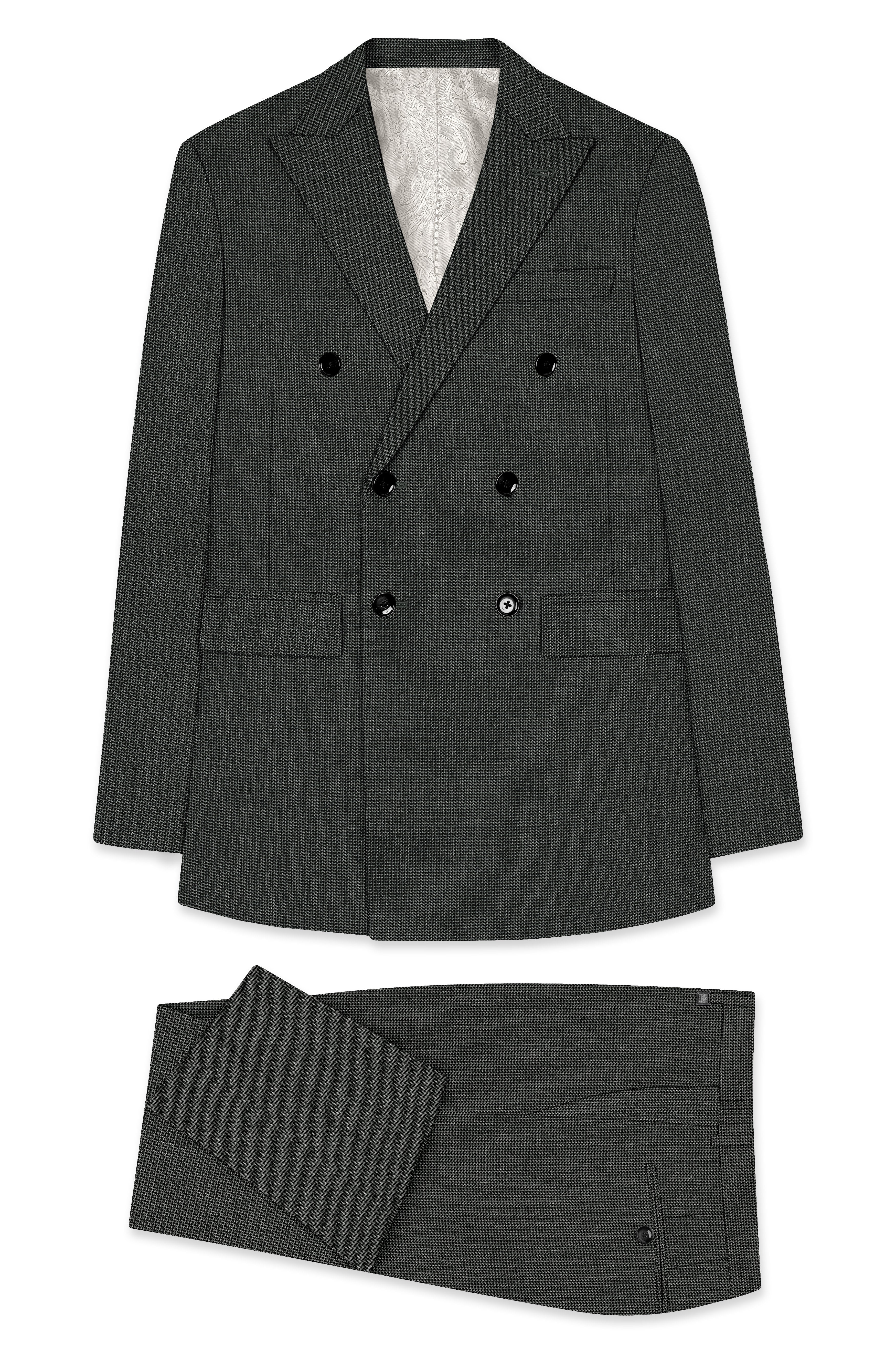Cinerro-Mine Shaft Gray Houndstooth Wool Rich Textured Double Breasted Suit