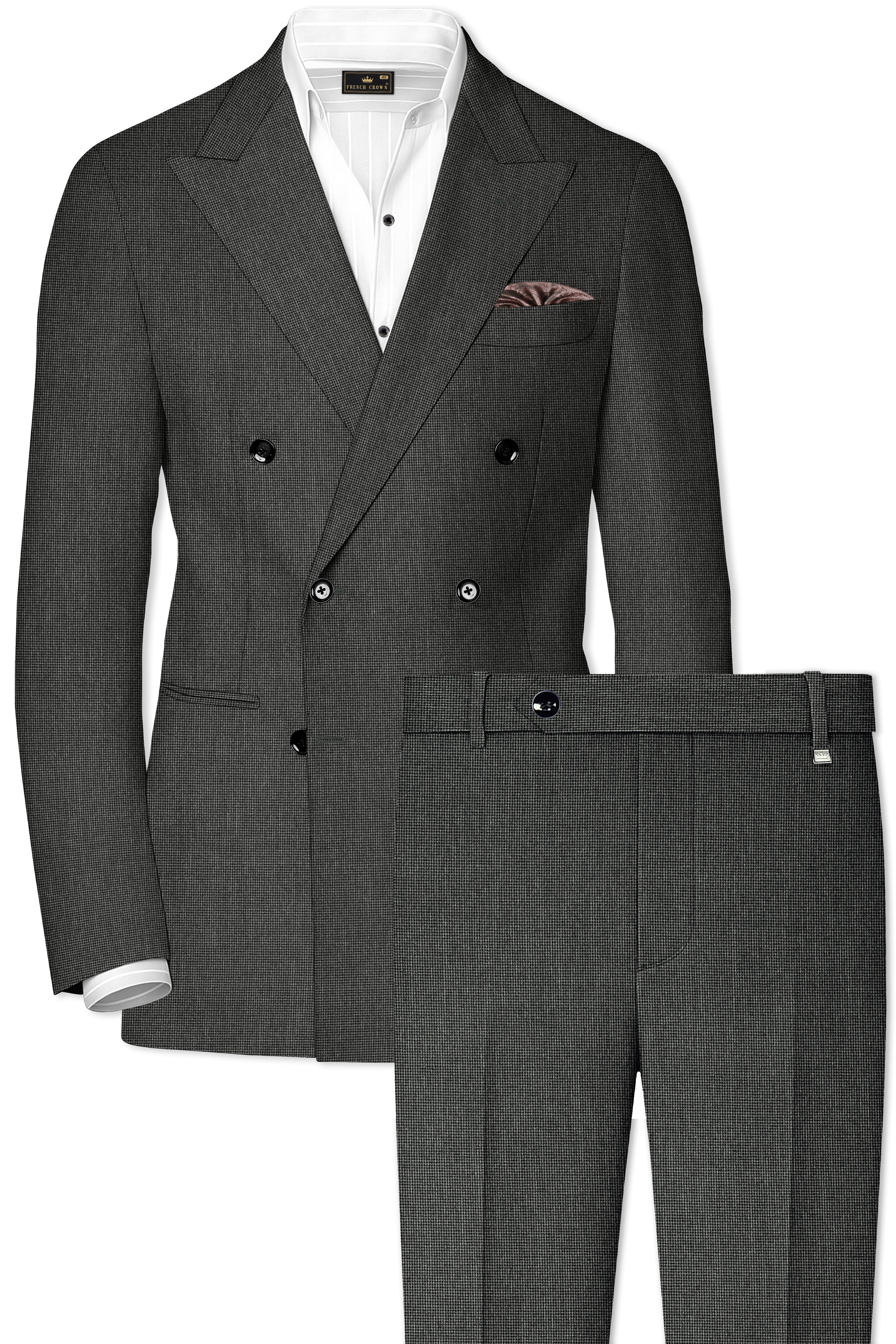 Cinerro-Mine Shaft Gray Houndstooth Wool Rich Textured Double Breasted Suit