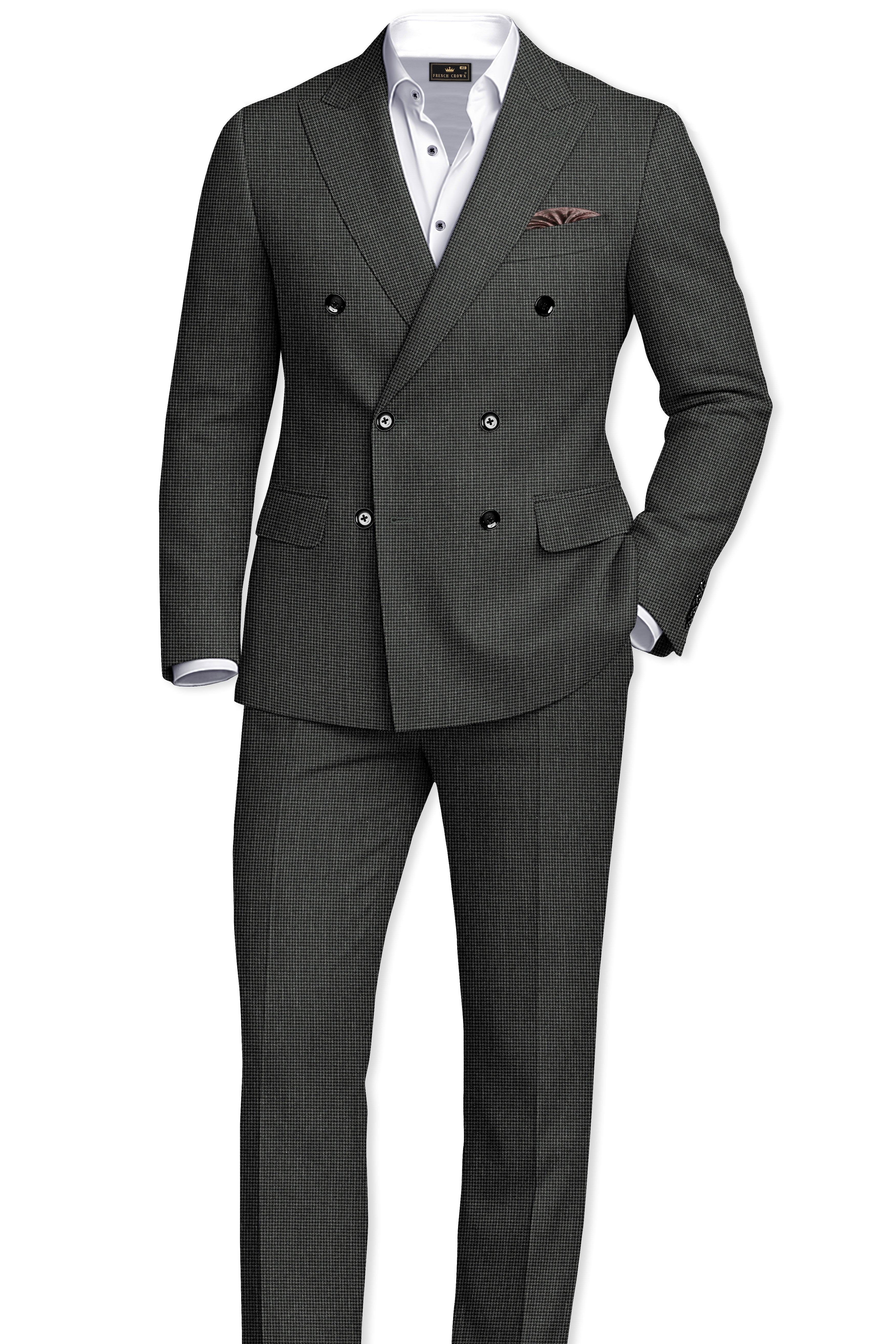 Cinerro-Mine Shaft Gray Houndstooth Wool Rich Textured Double Breasted Suit
