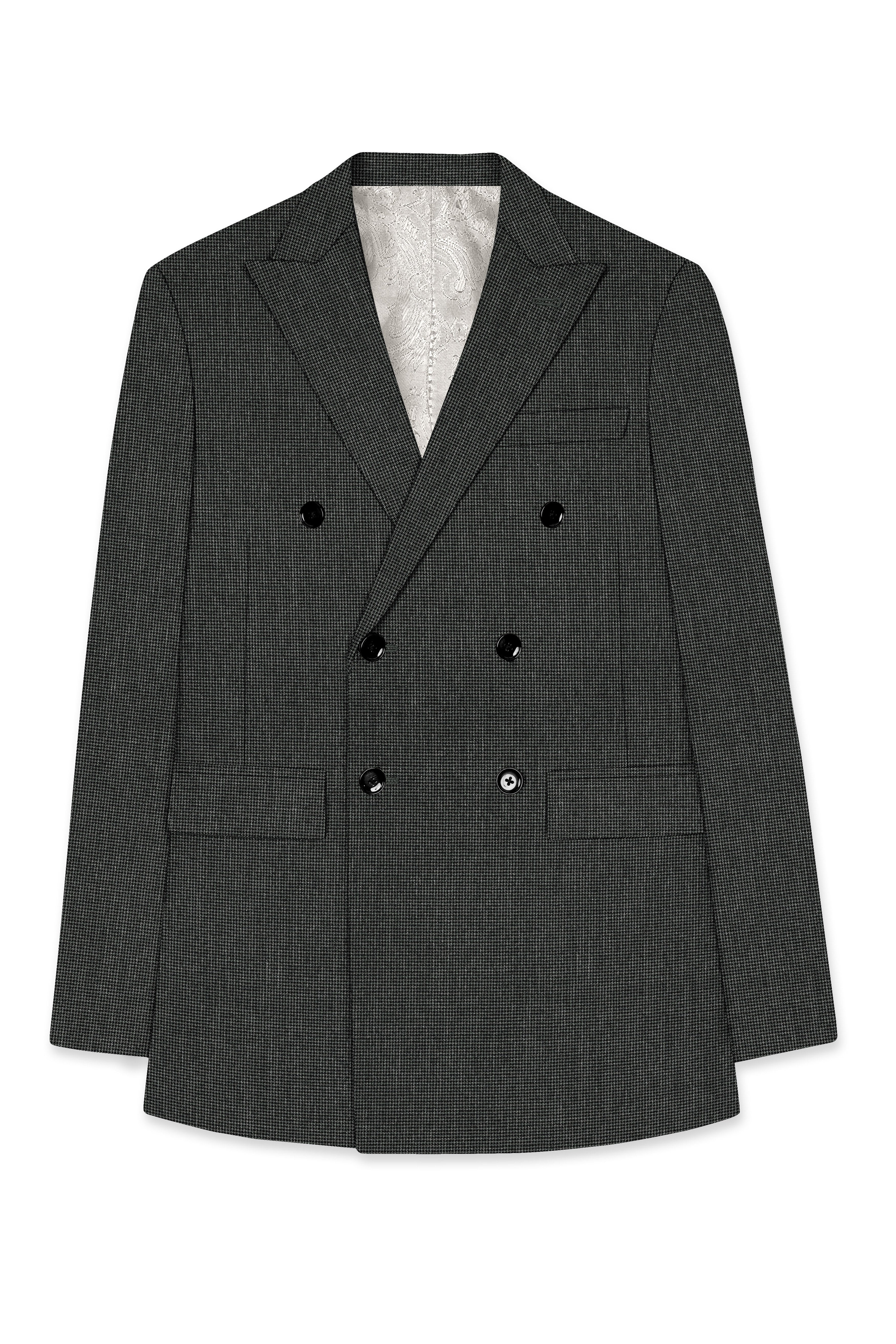 Cinerro-Mine Shaft Gray Houndstooth Wool Rich Textured Double Breasted Suit