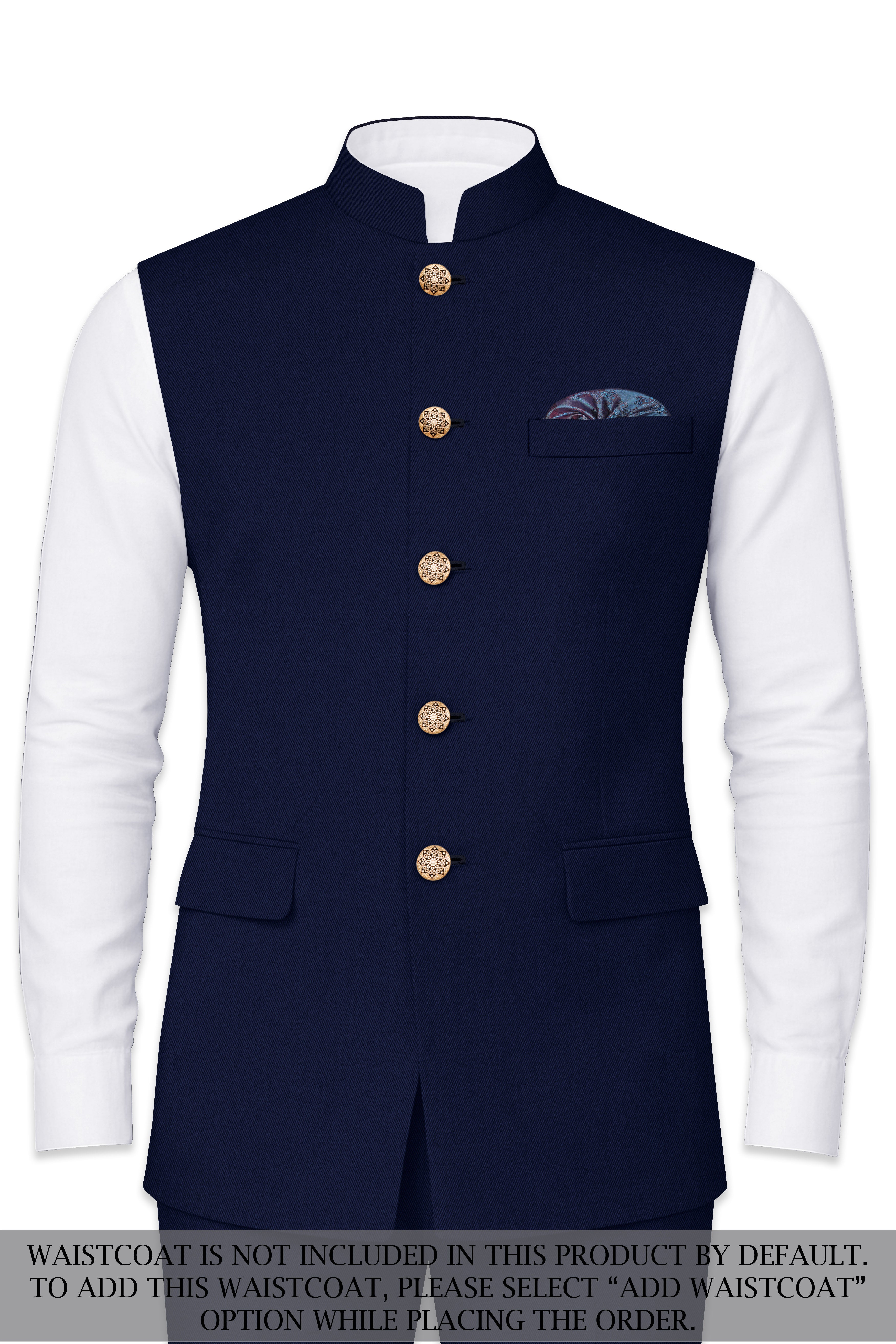 Indavor-Cinder Blue Wool Rich Cross Placket Bandhgala Suit
