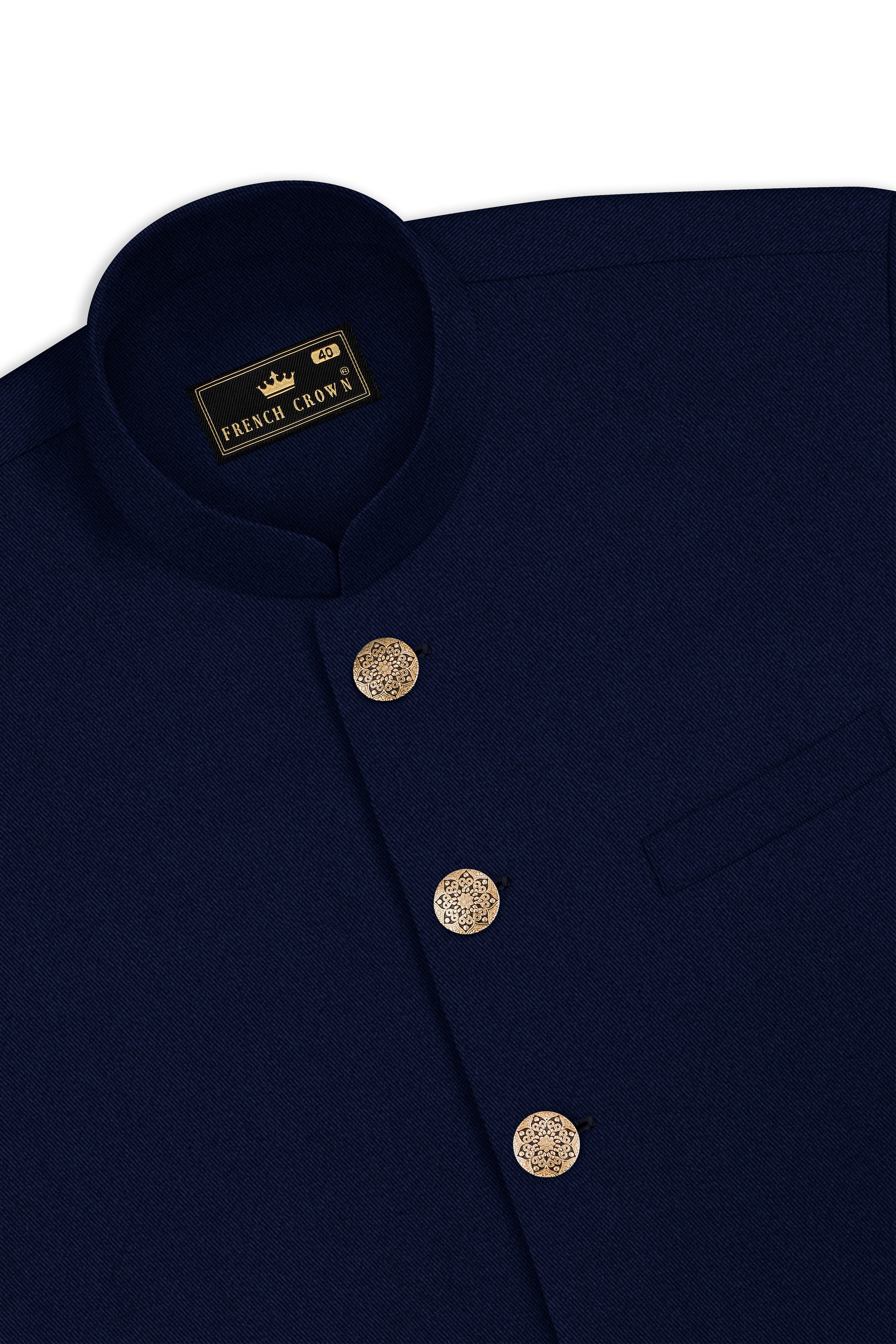 Indavor-Cinder Blue Wool Rich Cross Placket Bandhgala Suit