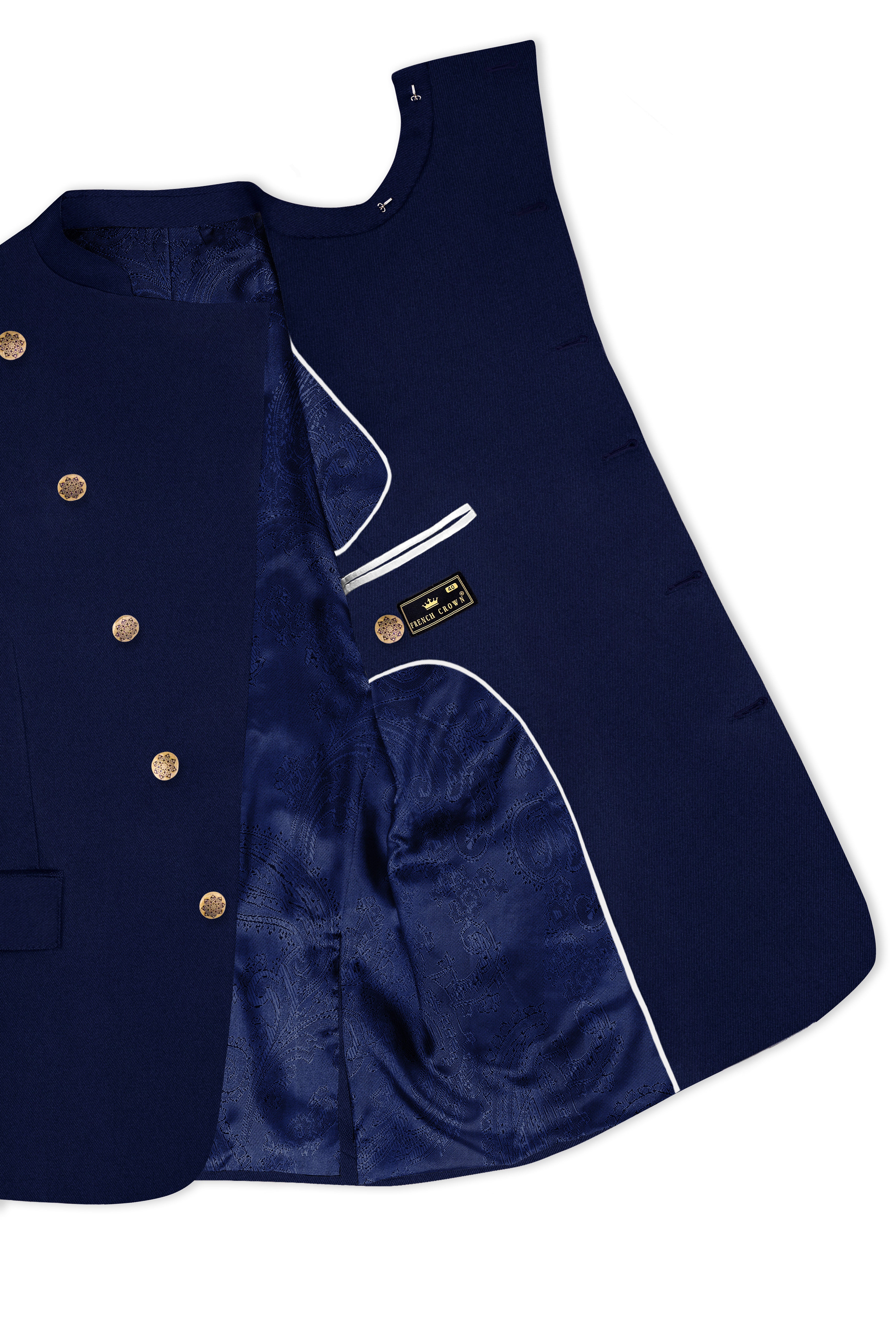 Indavor-Cinder Blue Wool Rich Cross Placket Bandhgala Suit