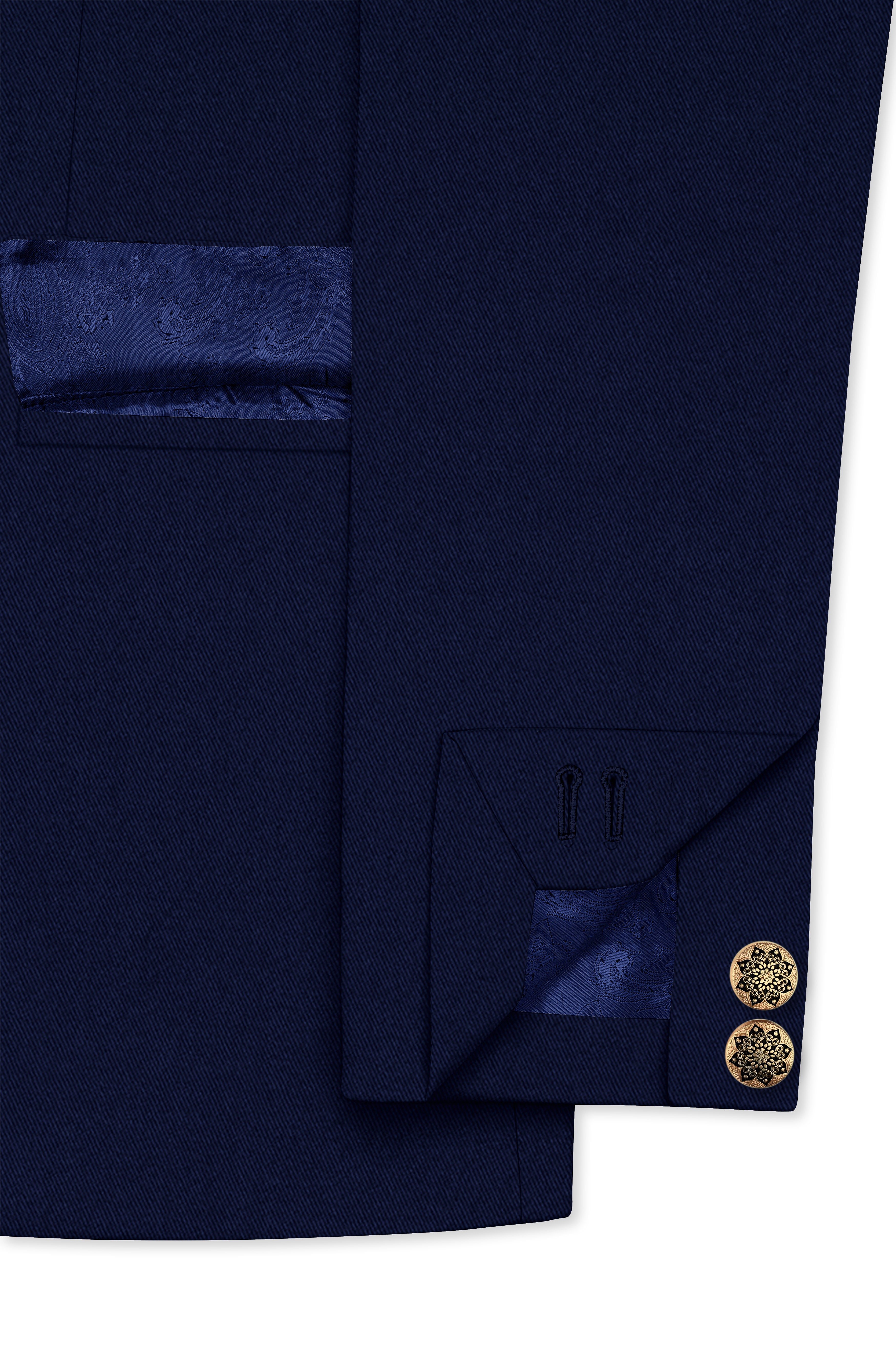 Indavor-Cinder Blue Wool Rich Cross Placket Bandhgala Suit