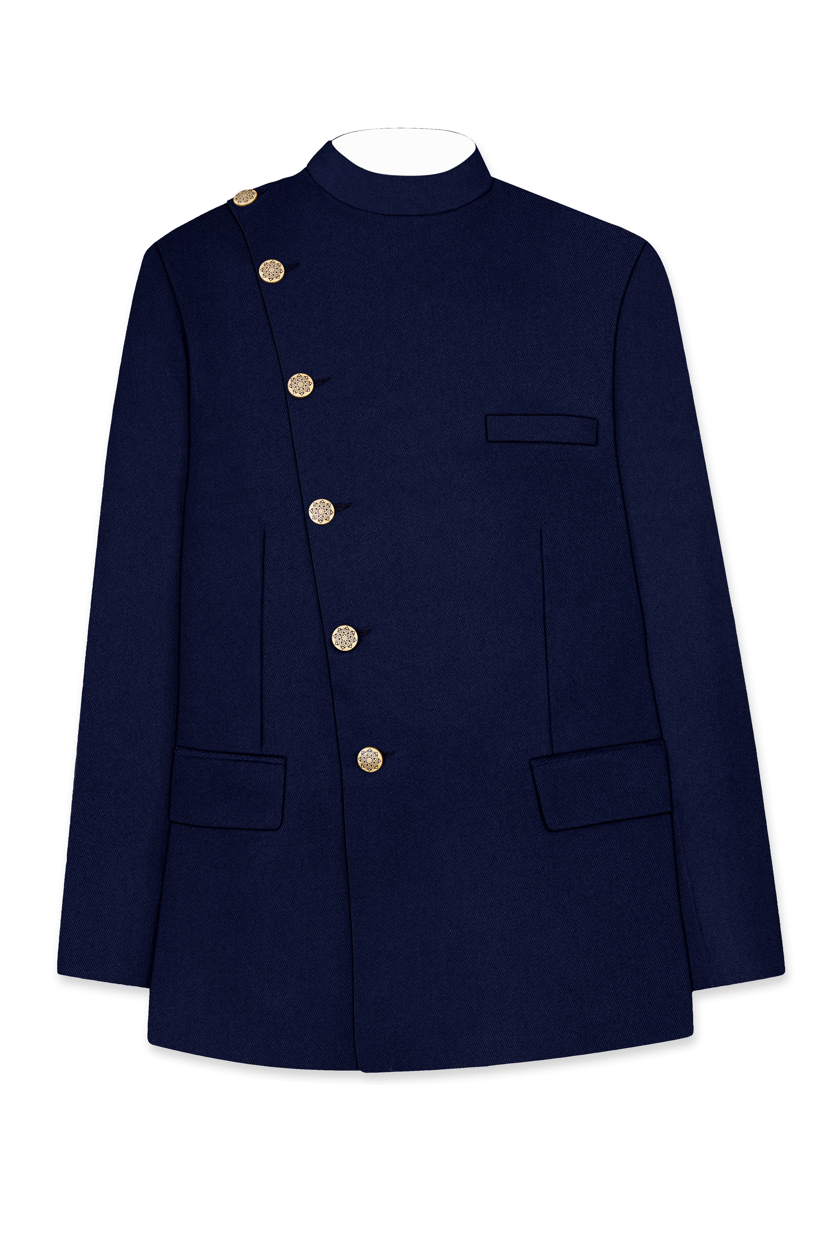 Indavor-Cinder Blue Wool Rich Cross Placket Bandhgala Suit