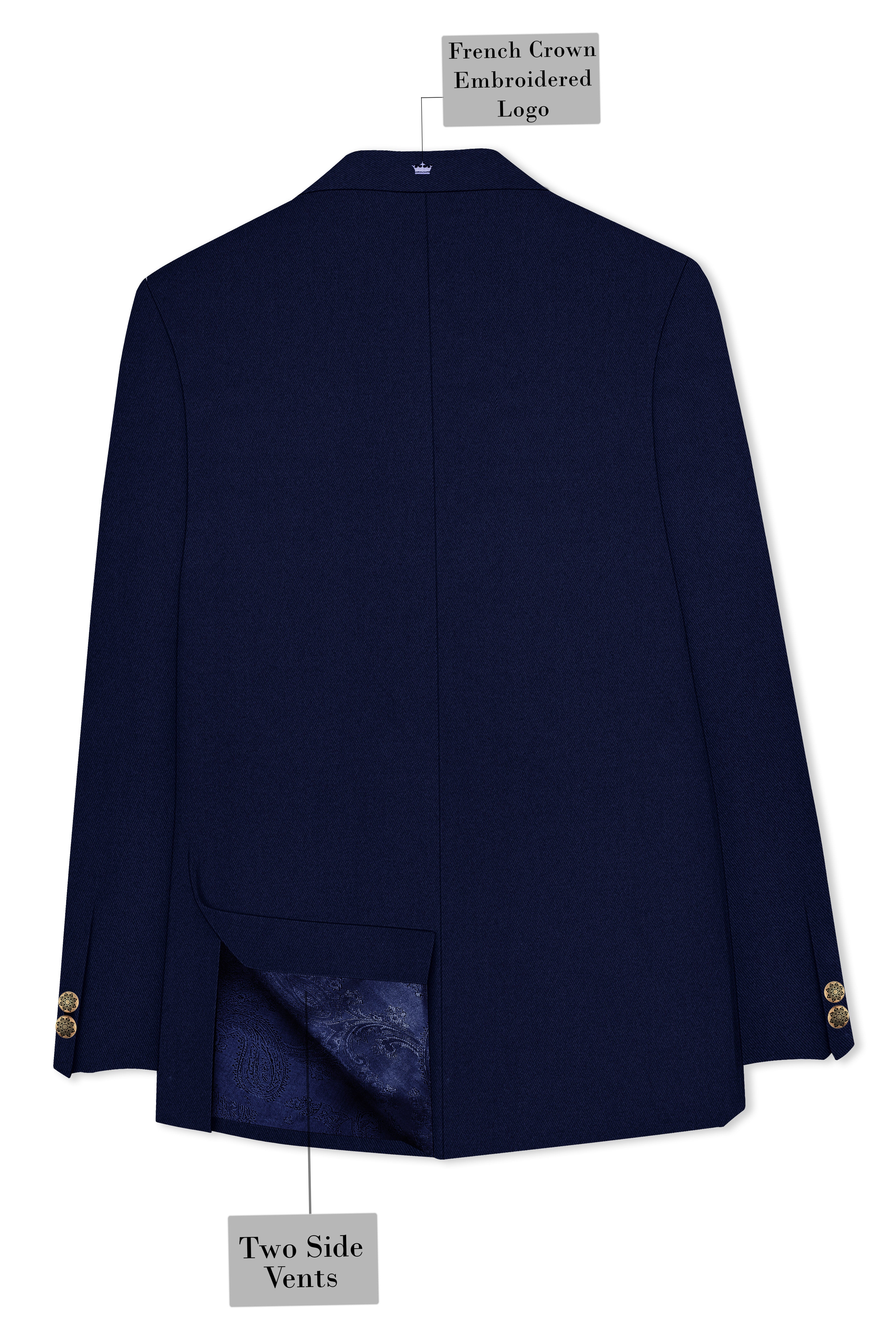 Indavor-Cinder Blue Wool Rich Cross Placket Bandhgala Suit