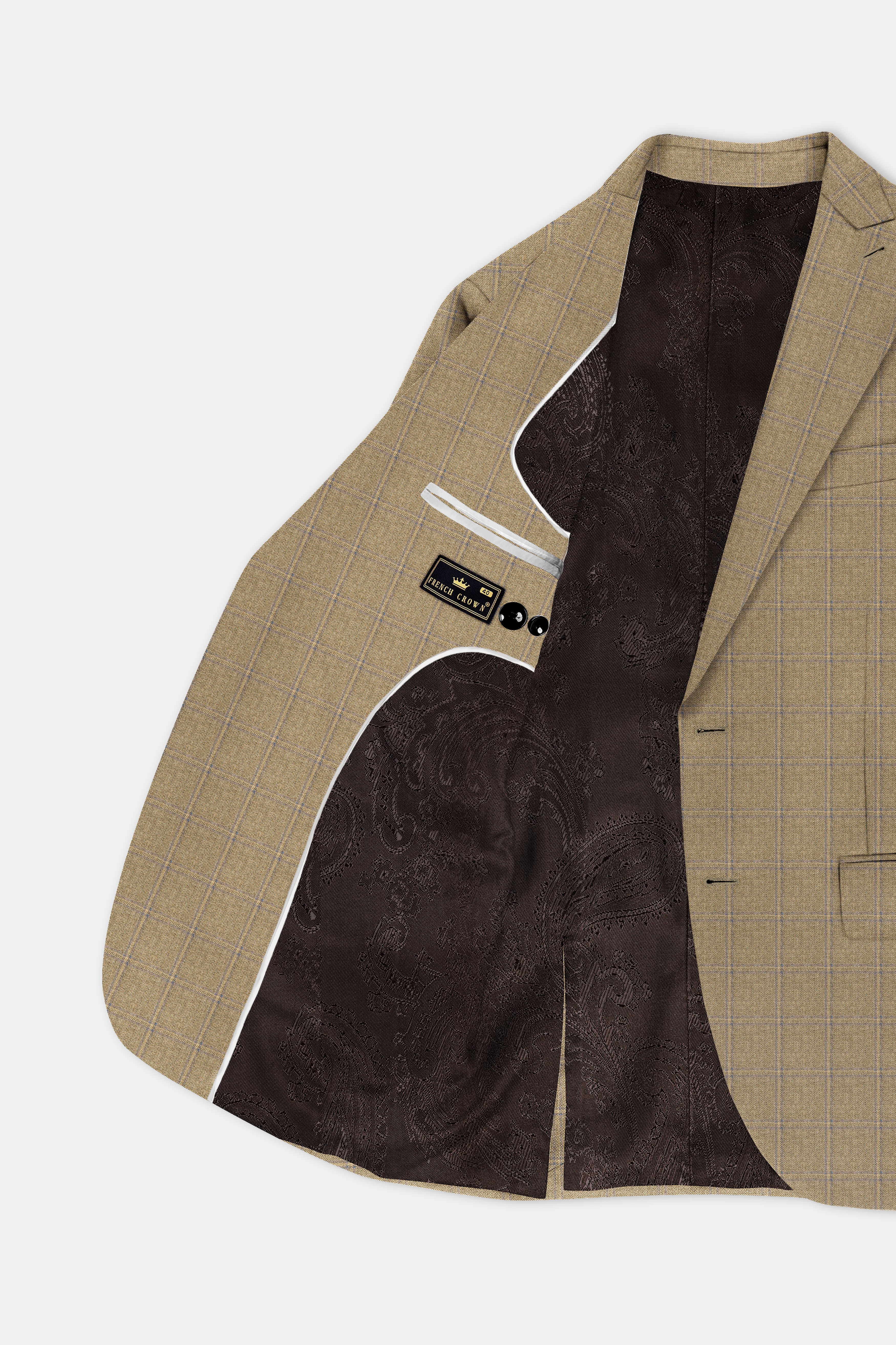 Terravo-Roman Brown Windowpane Wool Rich Single Breasted Suit
