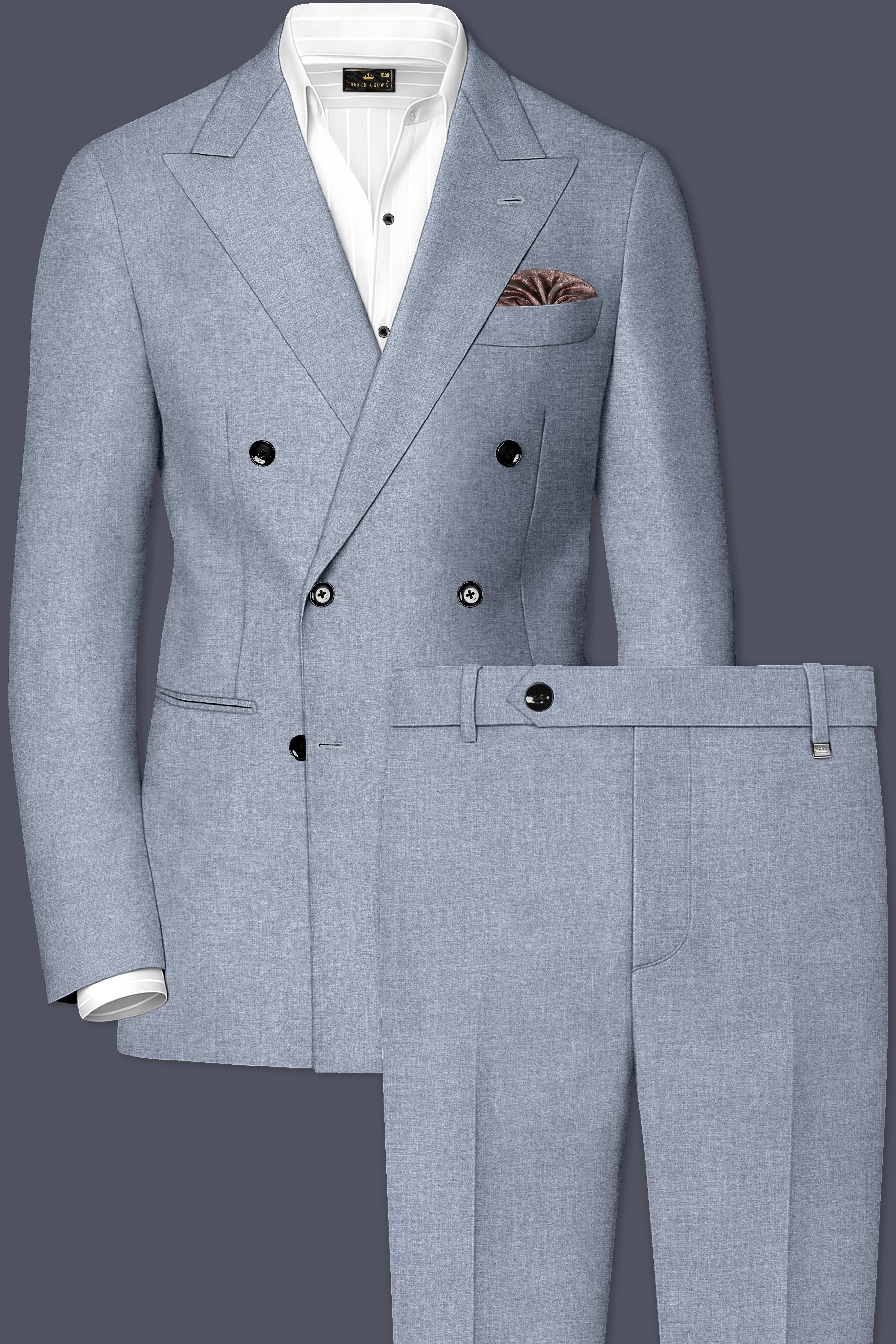 Argento-Cadet Gray Solid Wool Rich Double Breasted Suit