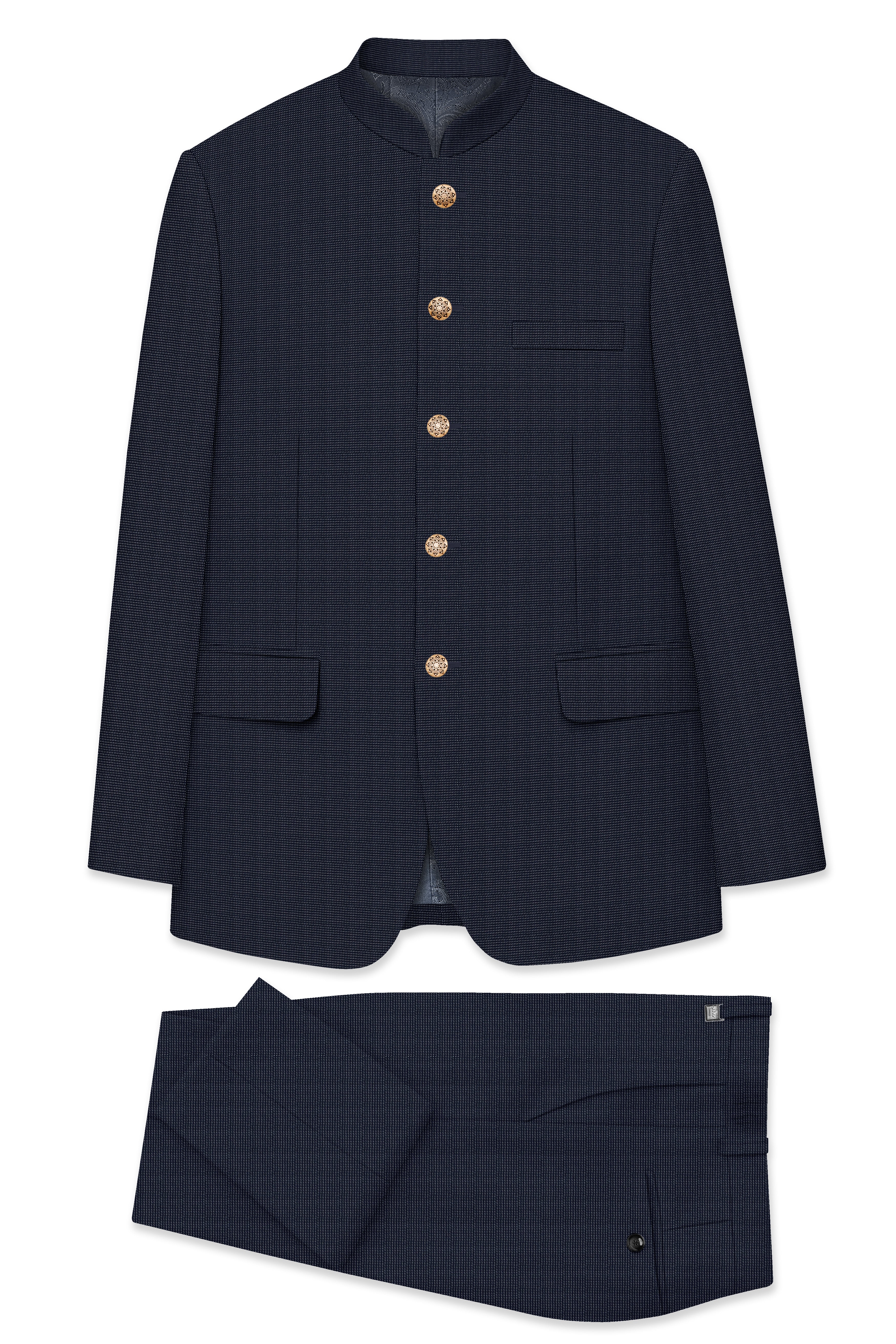 Volrano-Vulcan Blue Textured Premium Cotton Bandhgala Suit