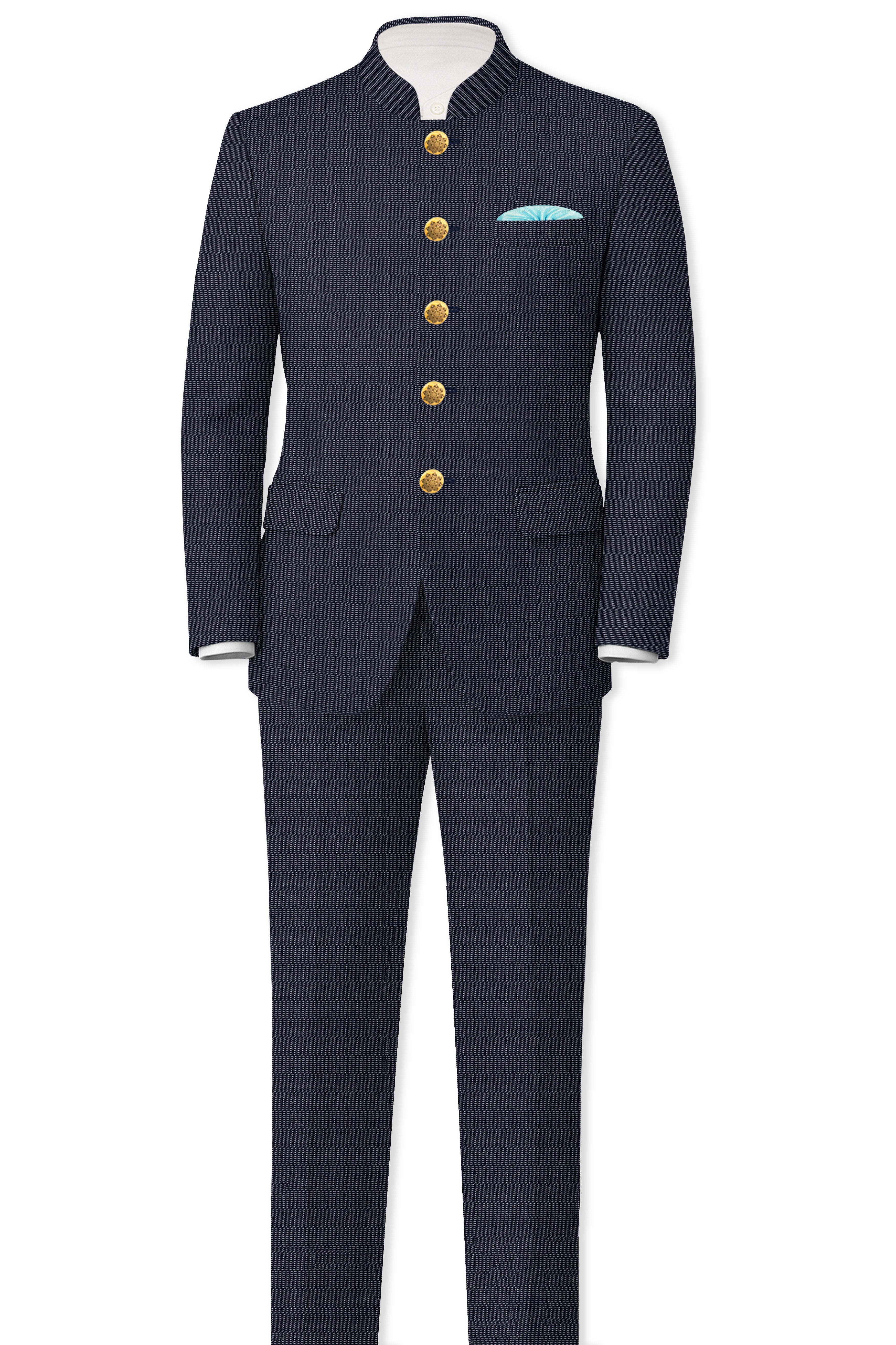Volrano-Vulcan Blue Textured Premium Cotton Bandhgala Suit