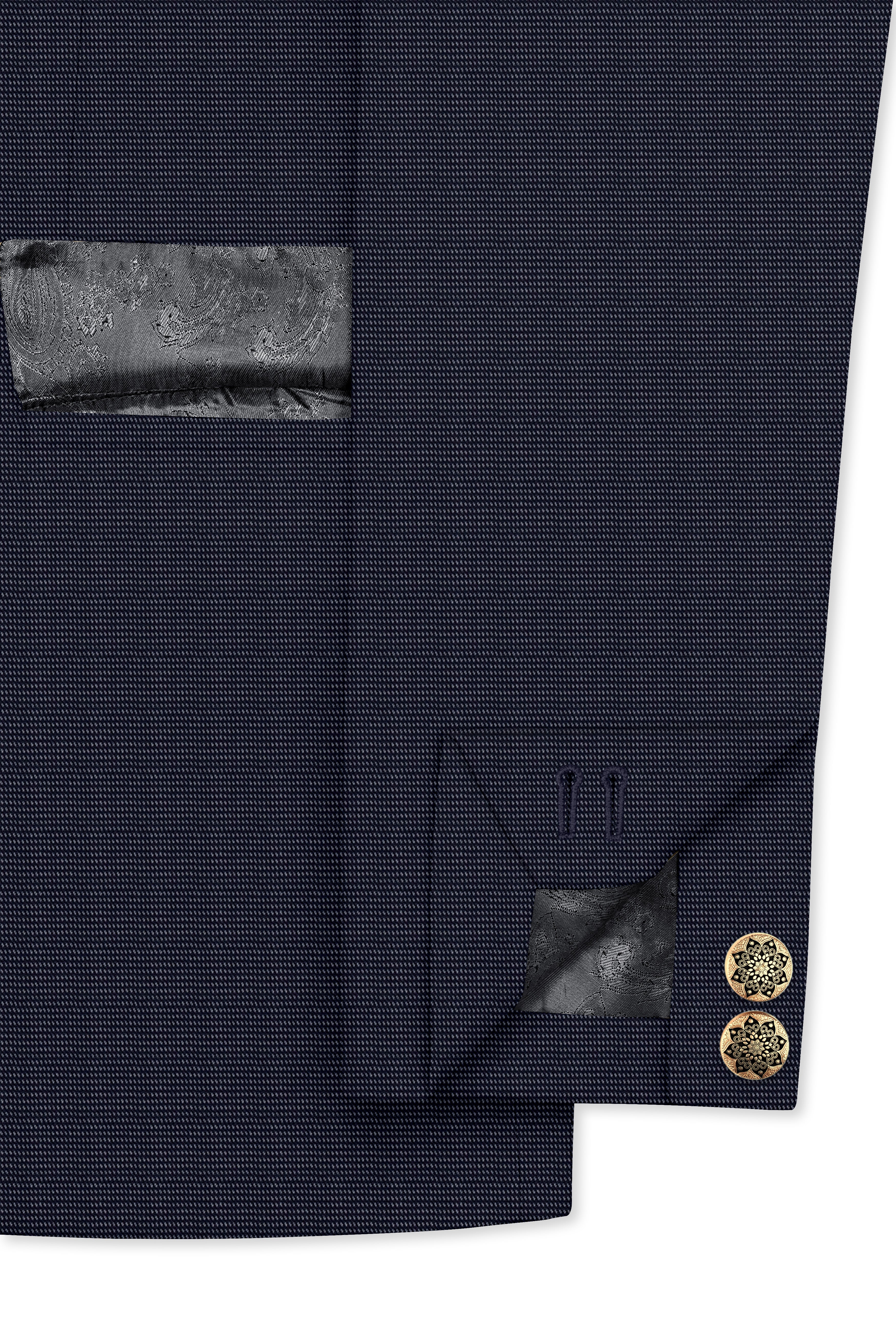 Volrano-Vulcan Blue Textured Premium Cotton Bandhgala Suit