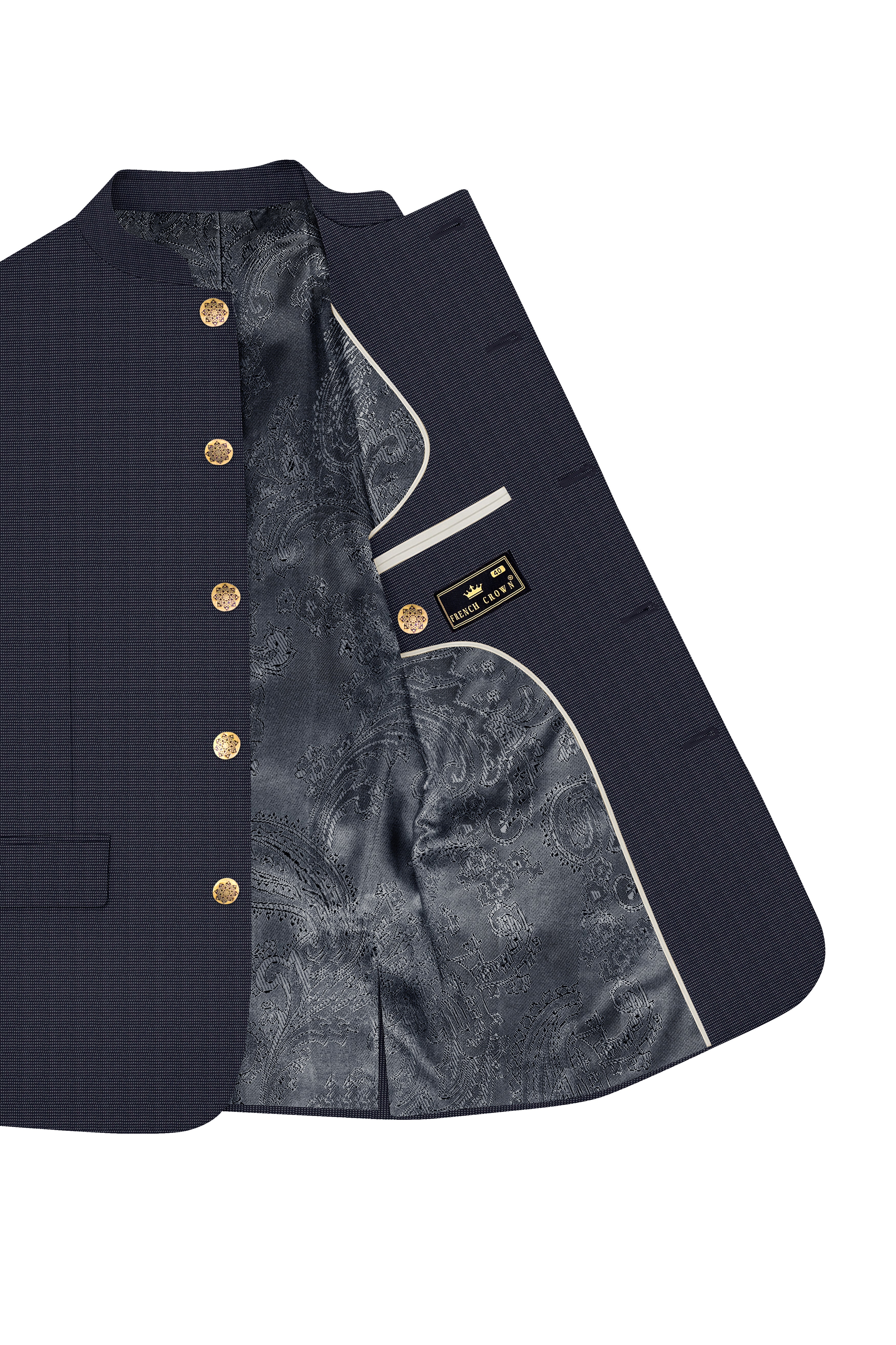 Volrano-Vulcan Blue Textured Premium Cotton Bandhgala Suit
