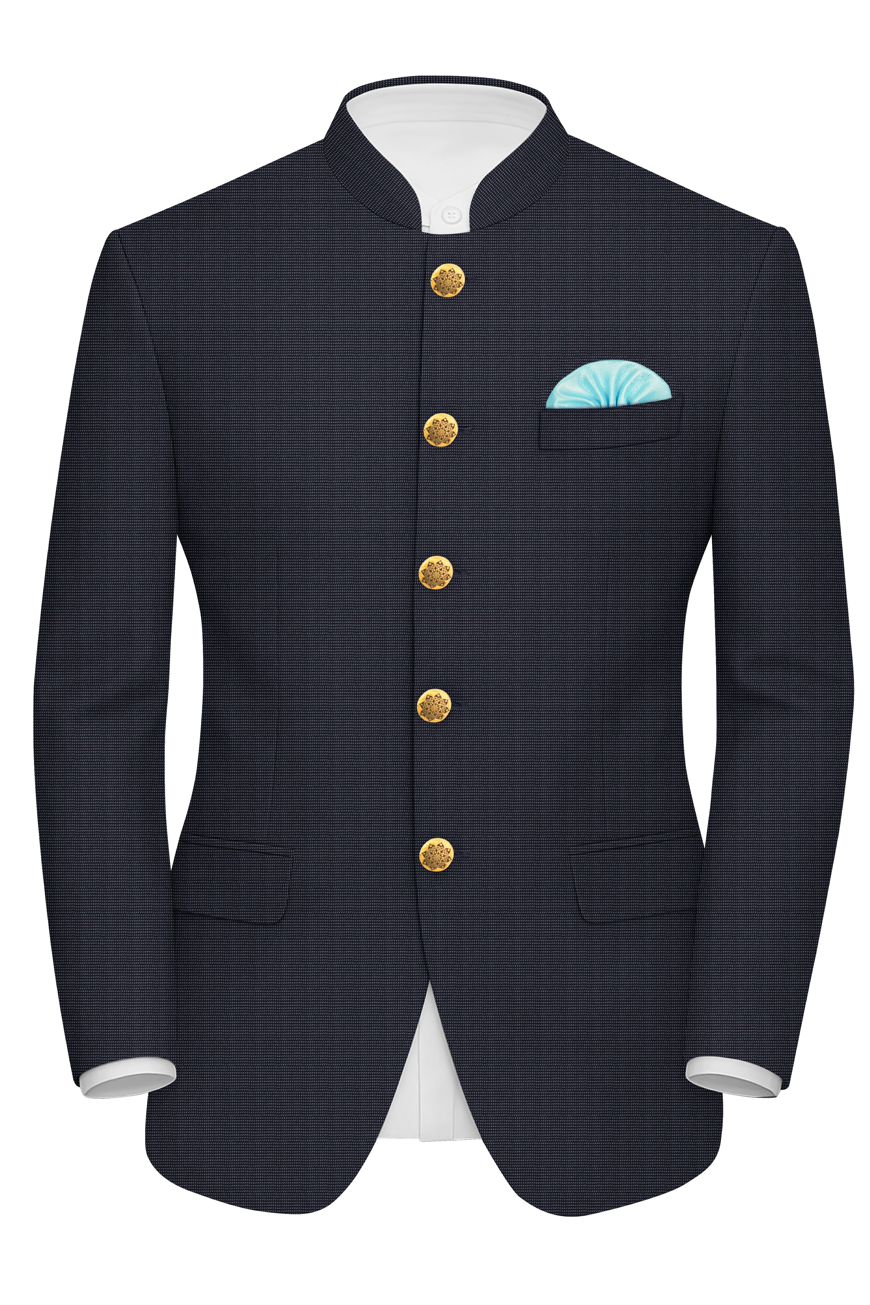 Volrano-Vulcan Blue Textured Premium Cotton Bandhgala Suit