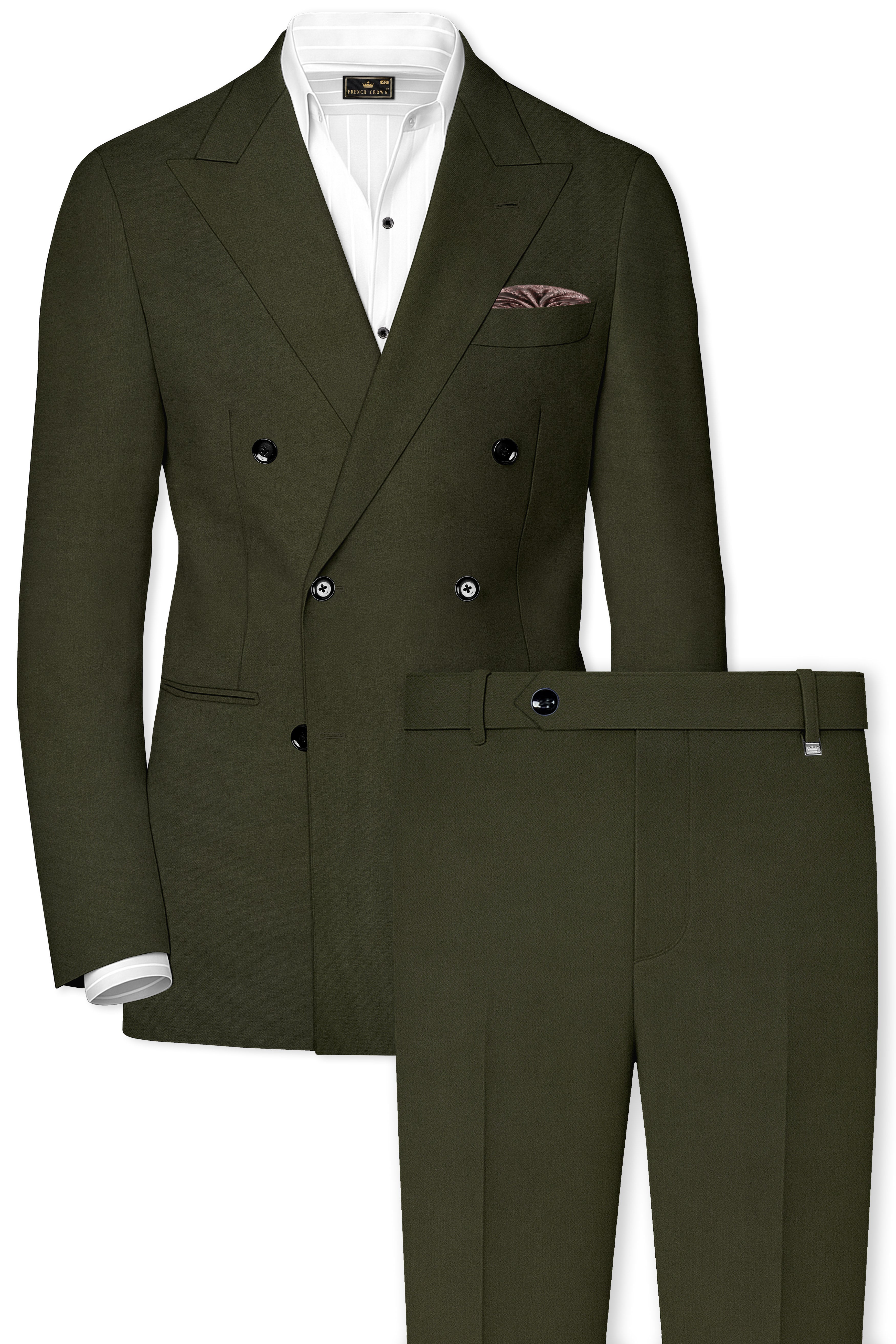 Verdaro-Zeus Green Solid Premium Cotton Double Breasted Suit