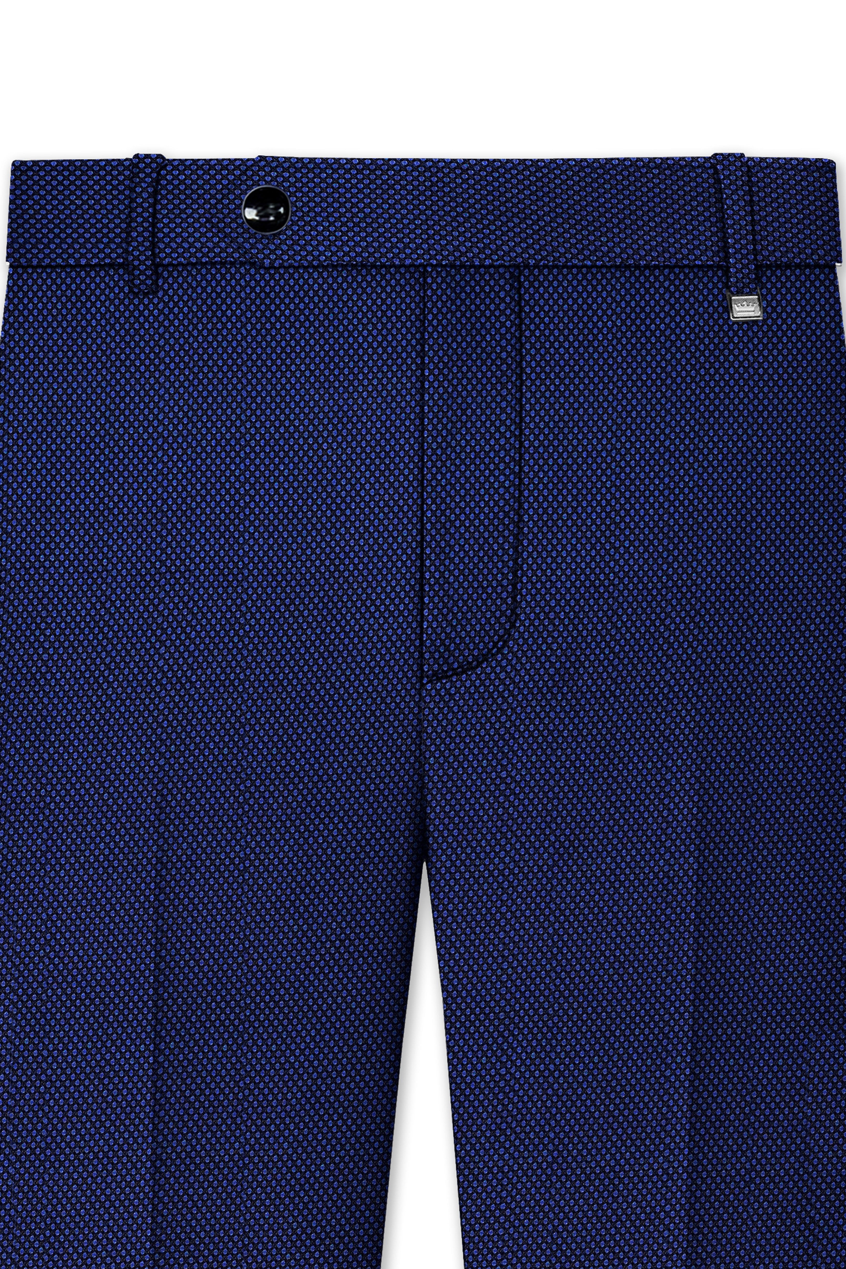 Tenebro-Midnight Blue Textured Wool Rich Cross Placket Bandhgala Suit
