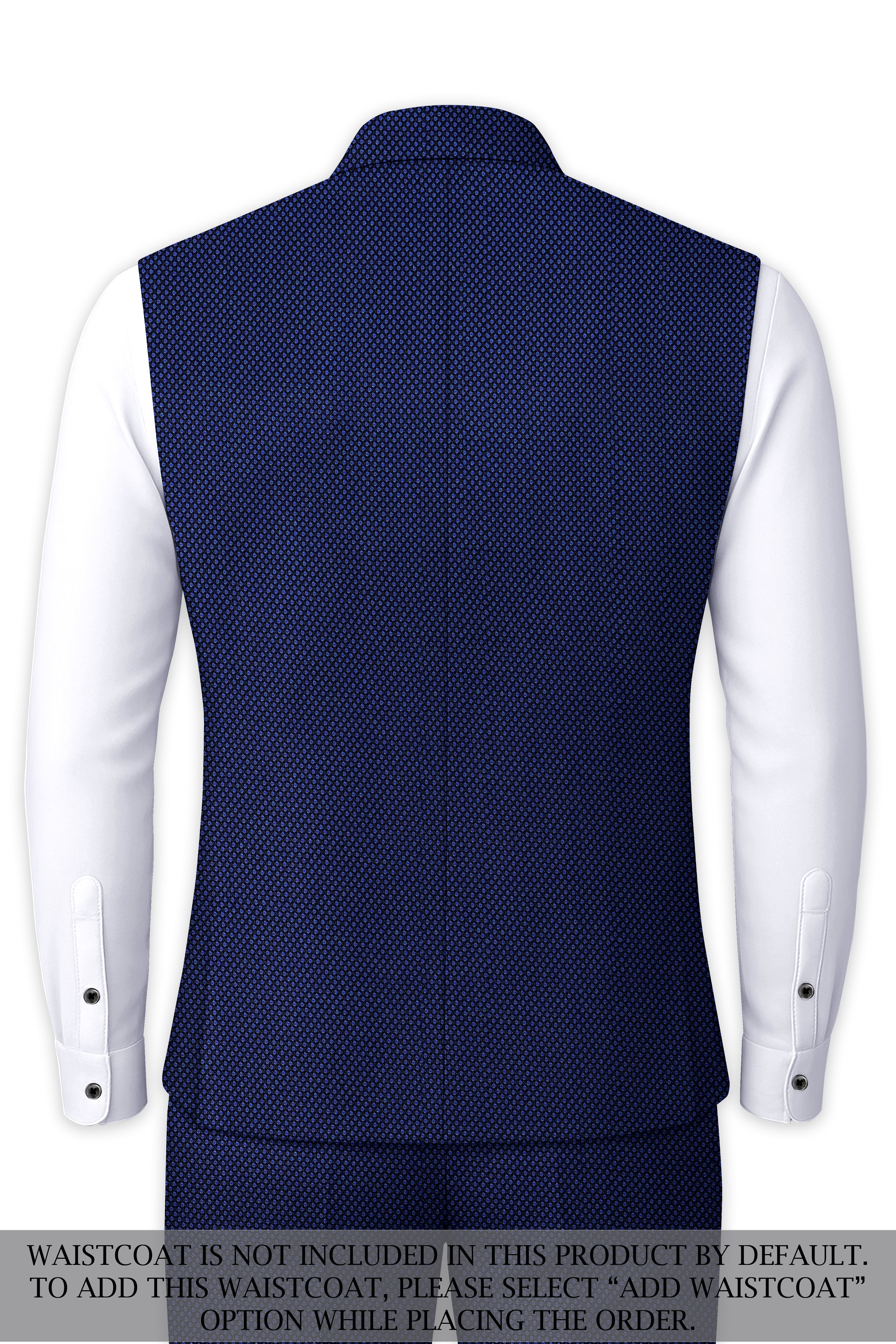 Tenebro-Midnight Blue Textured Wool Rich Cross Placket Bandhgala Suit