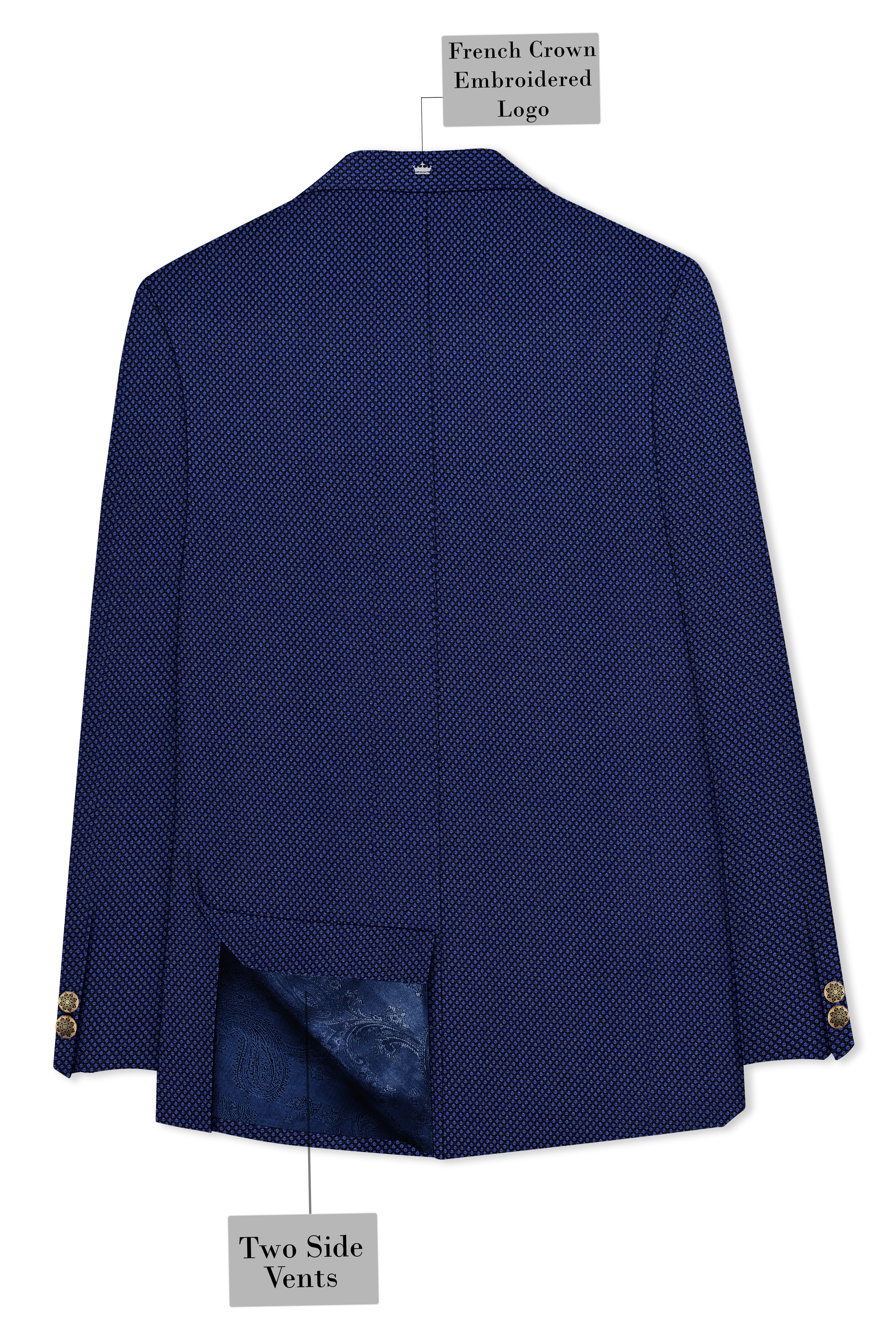 Tenebro-Midnight Blue Textured Wool Rich Cross Placket Bandhgala Suit