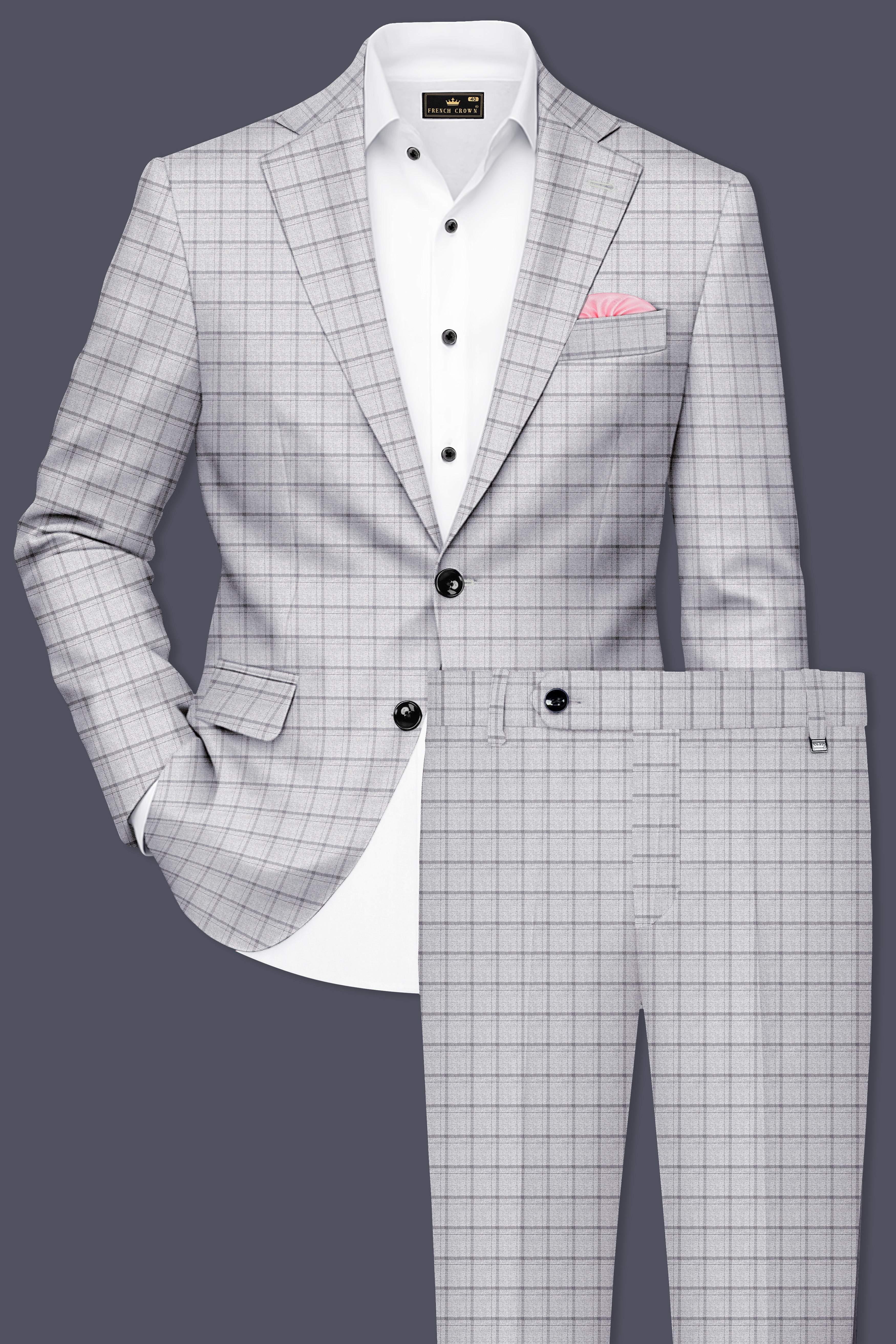 Cinerro-Mercury Gray Plaid Wool Rich Single Breasted Suit