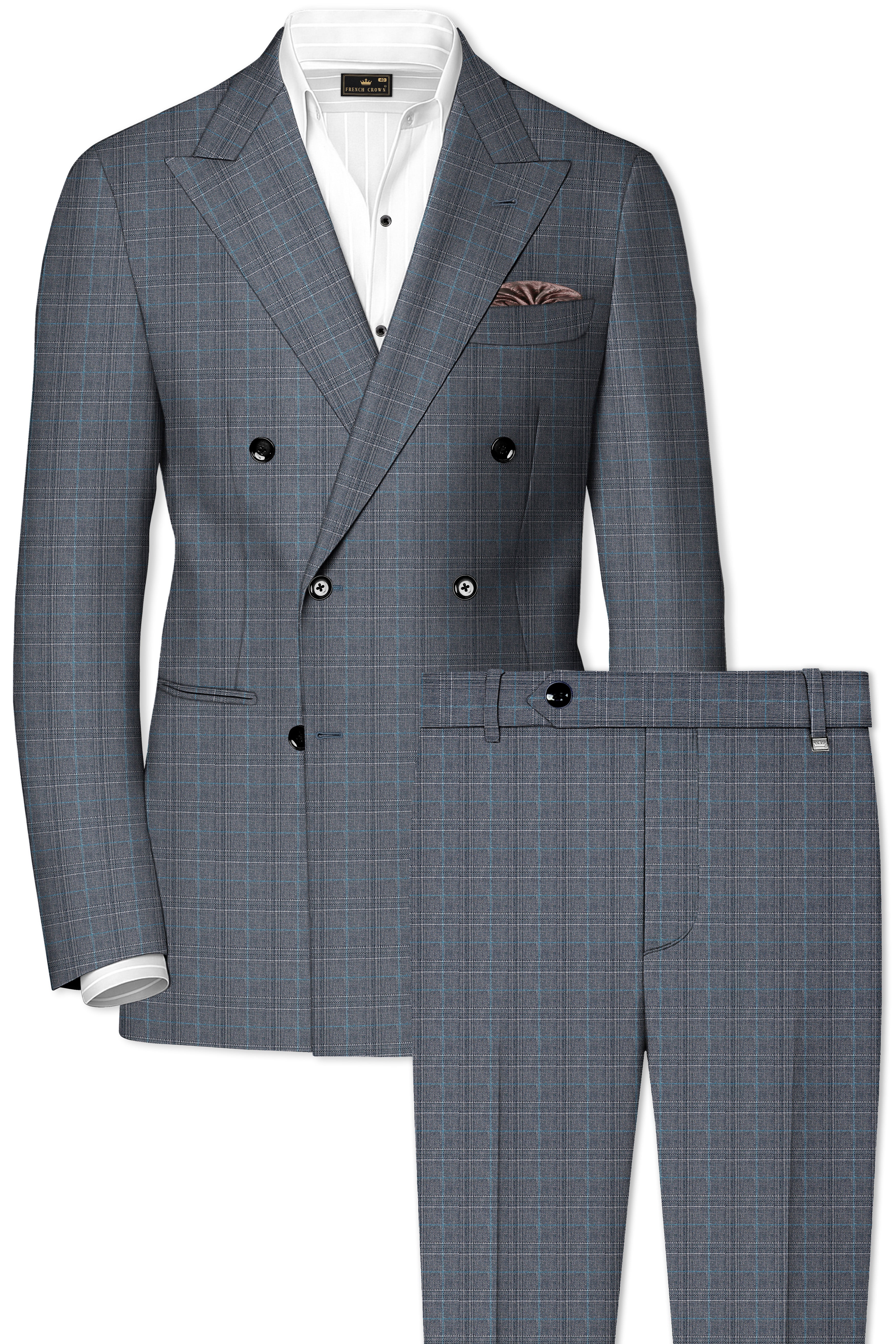 Plaivoro-Scarpa Gray Plaid Cotton Double Breasted Suit