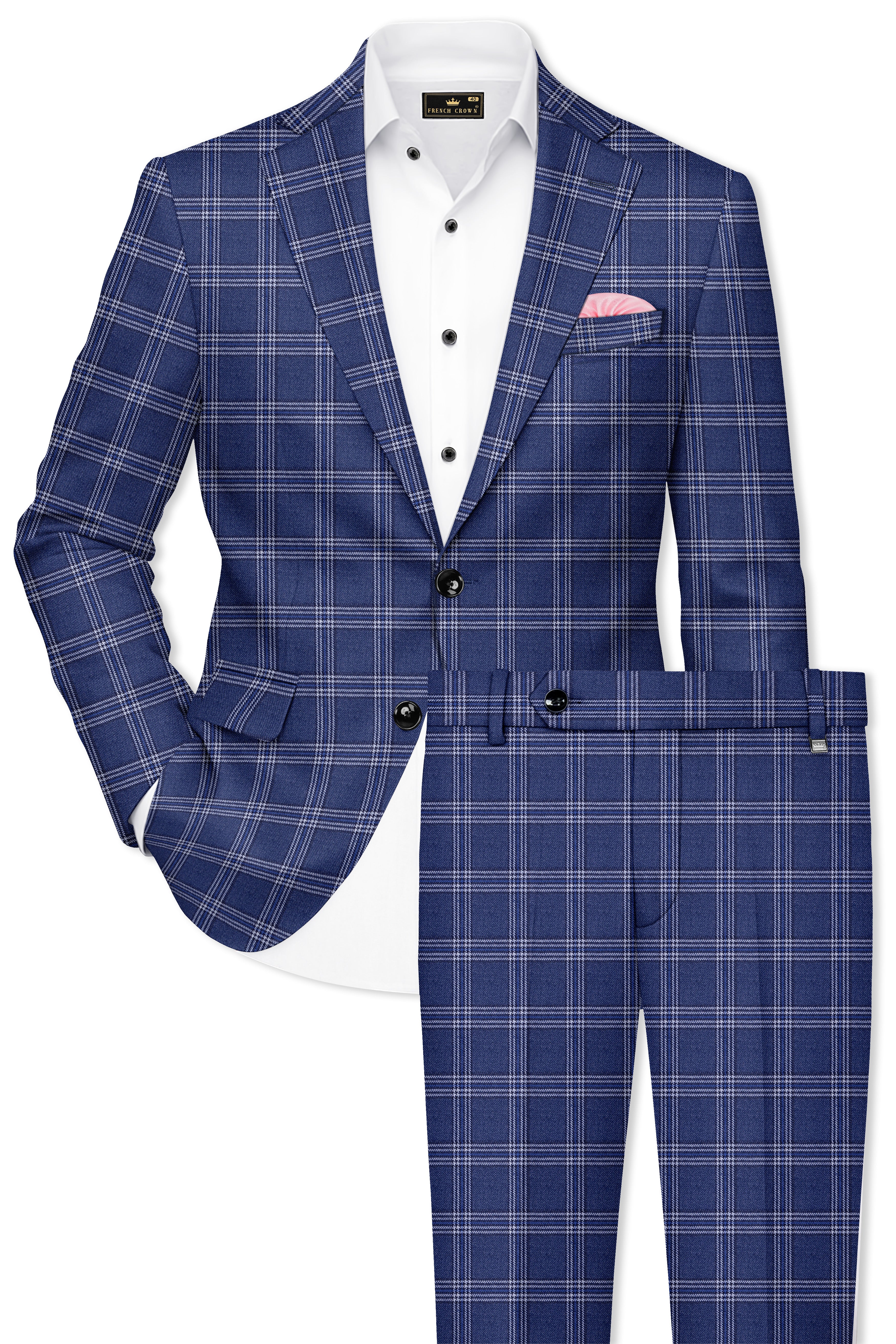 Azzivon-Biscay Blue Plaid Tweed Single Breasted Suit