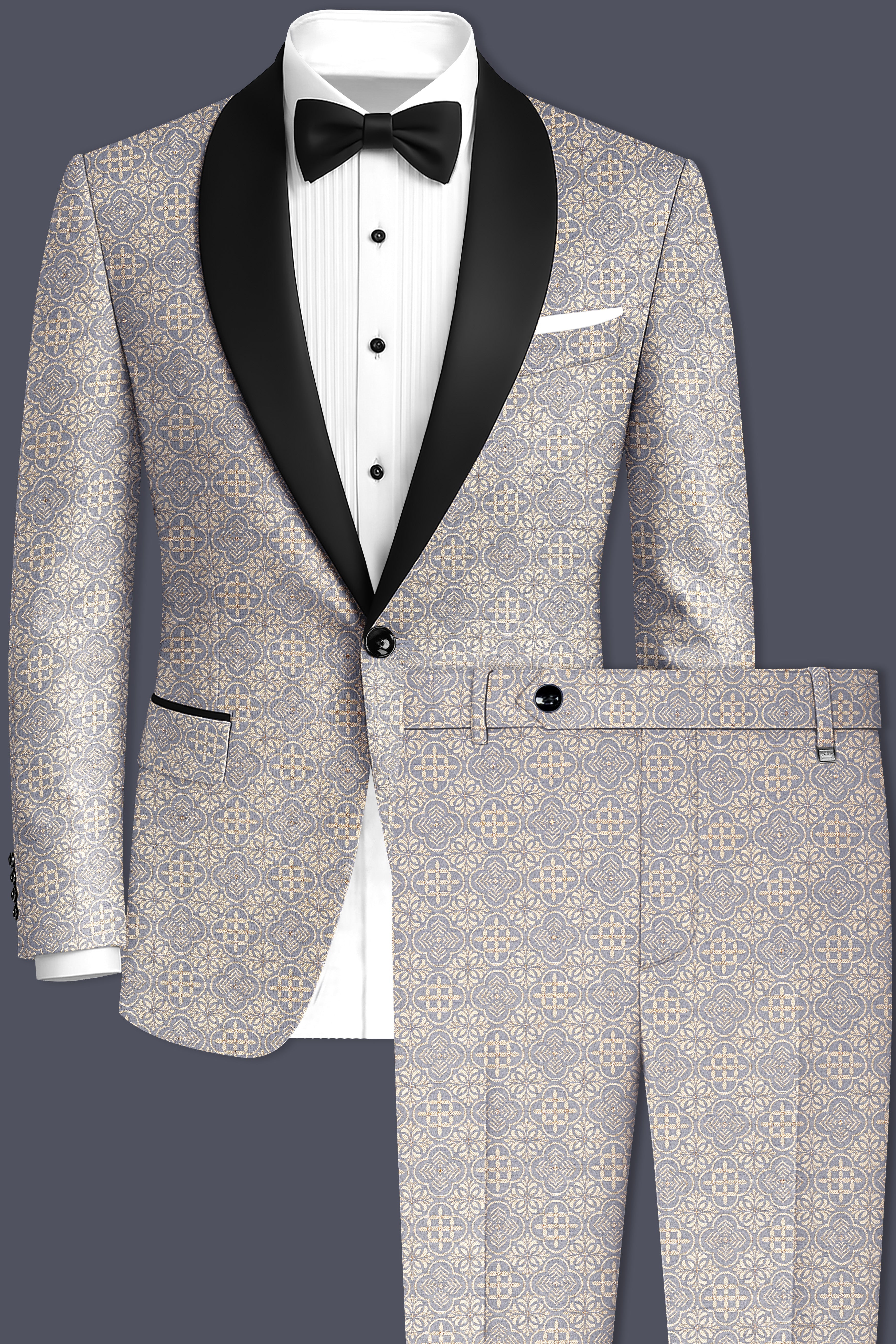 Azuroque-Somke Gray and Desert  Jacquard Textured Designer Tuxedo Suit