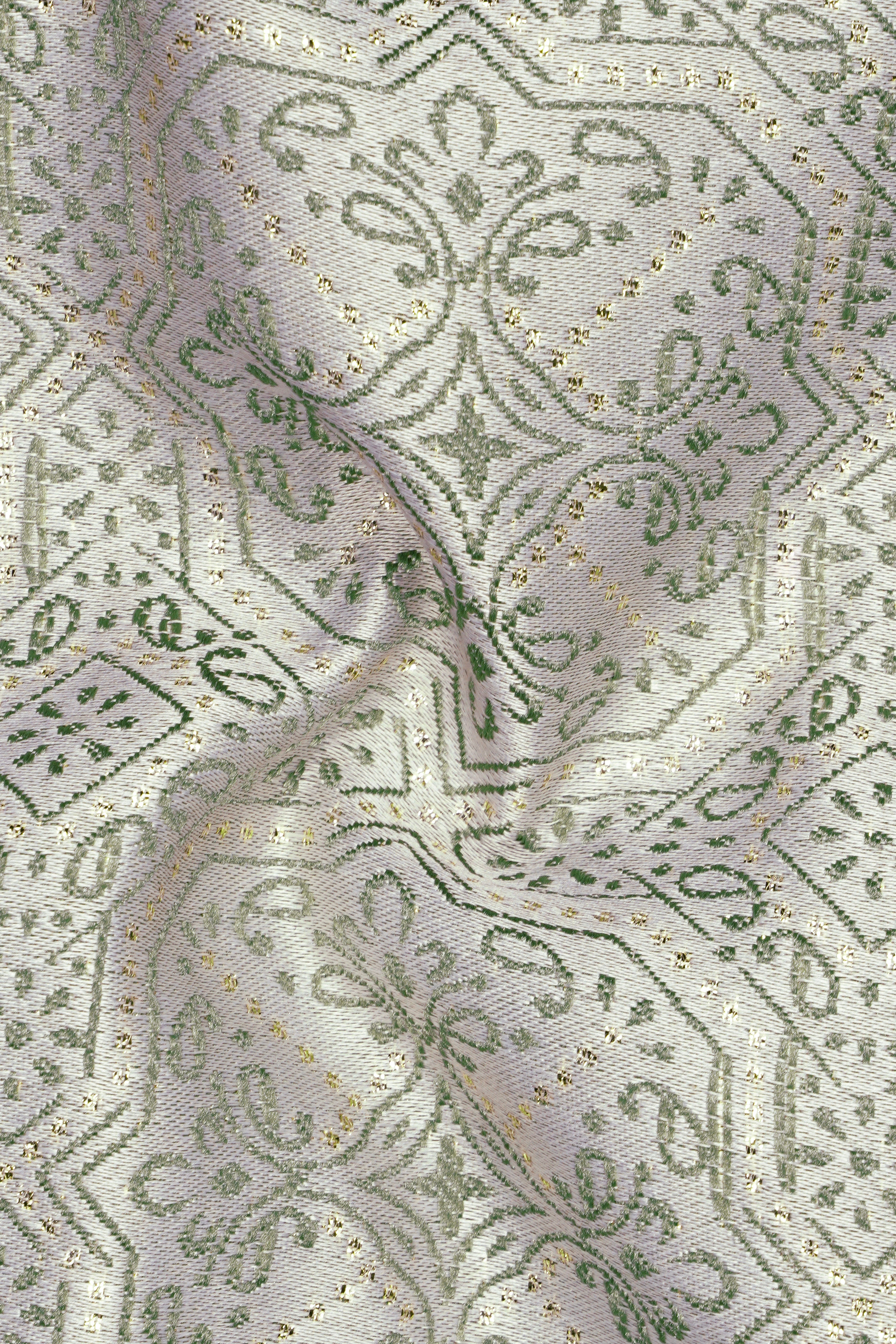 Gravino-Gainsboro Gray and Sage Green Geometric Jacquard Textured Designer Tuxedo Suit