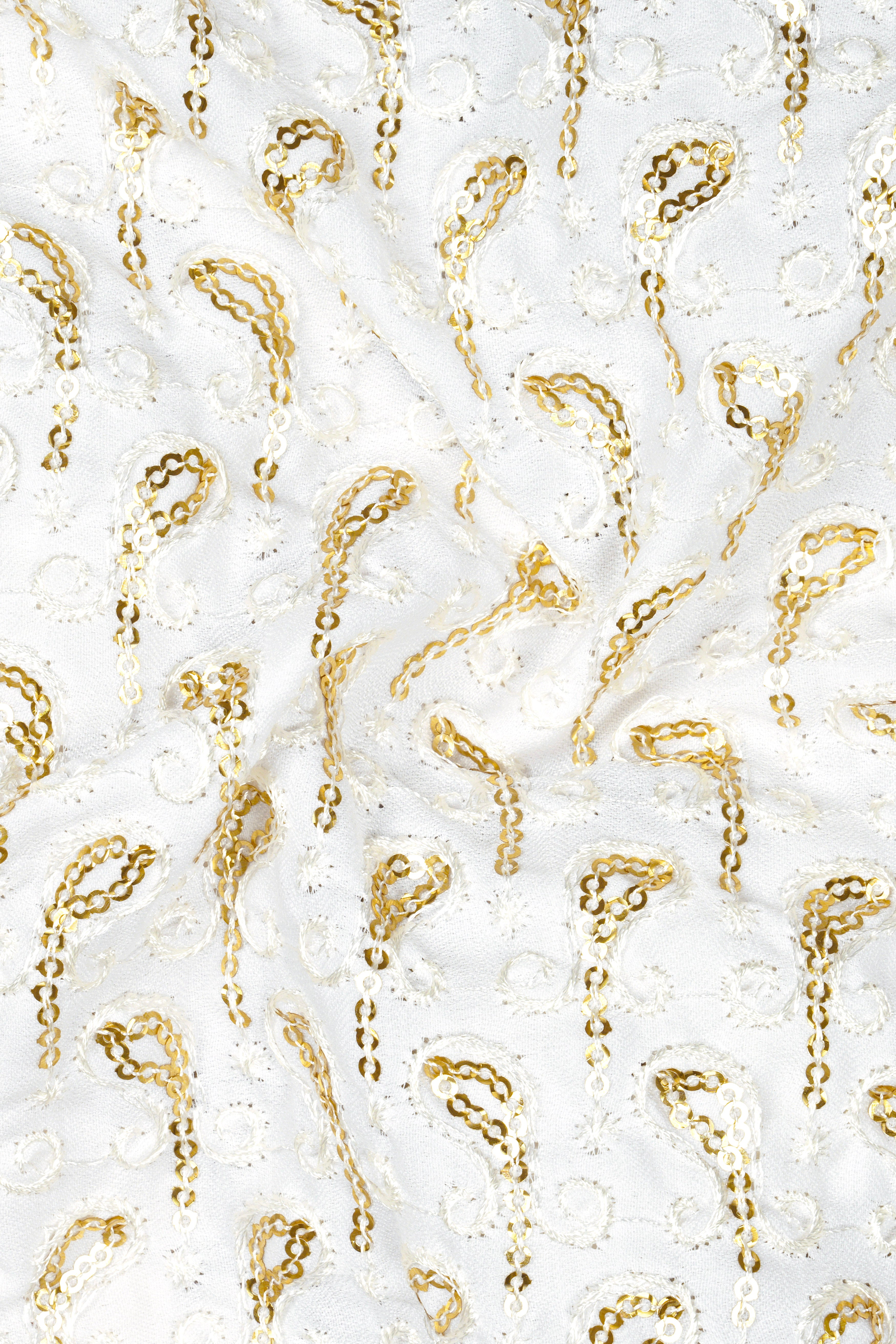 Sequenza-Bright White Leaves Pattern Sequin Embroidered Viscose Designer Tuxedo Suit