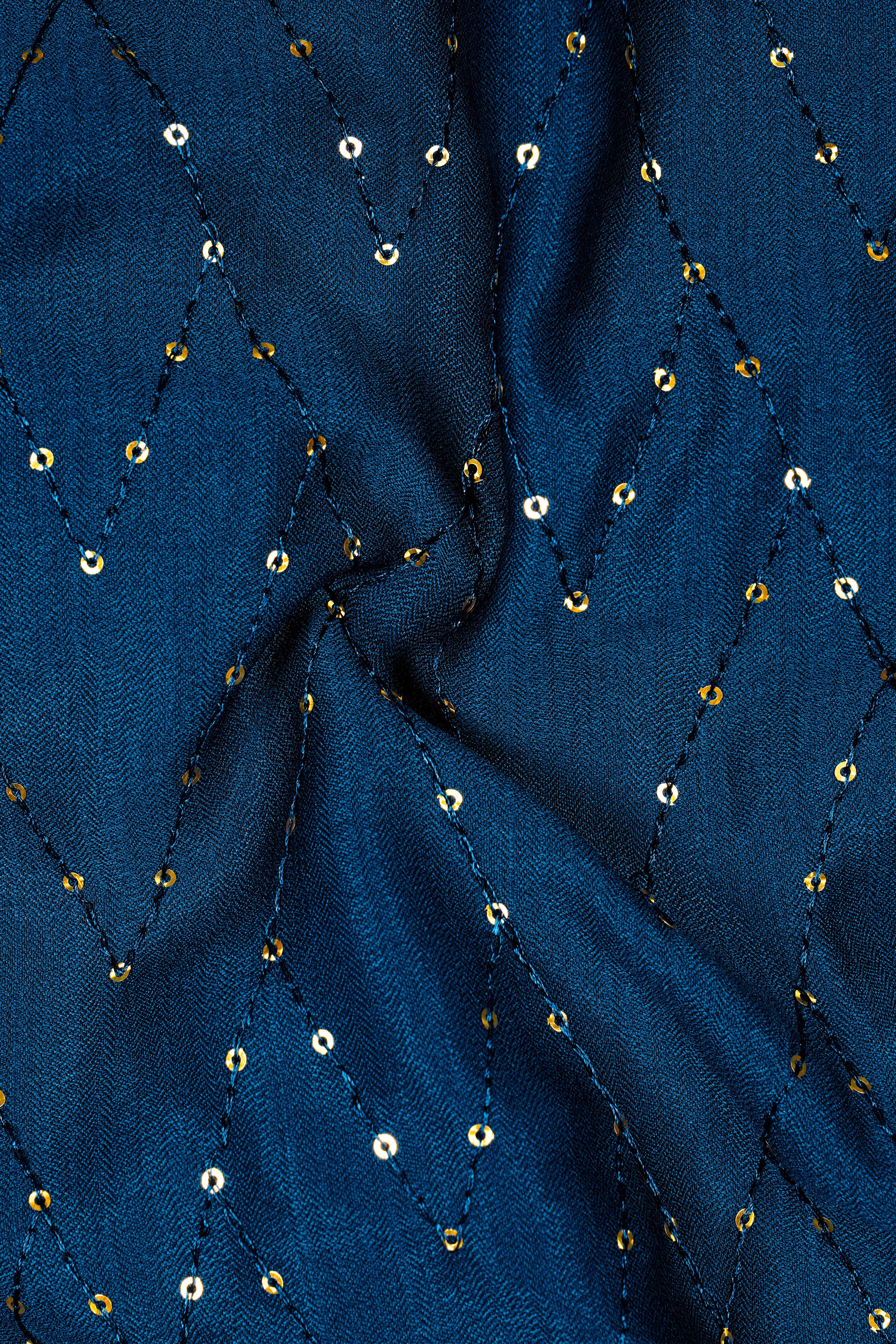 Aureven-Venice Blue Embroidered Viscose Tikki Work Designer Tuxedo Suit