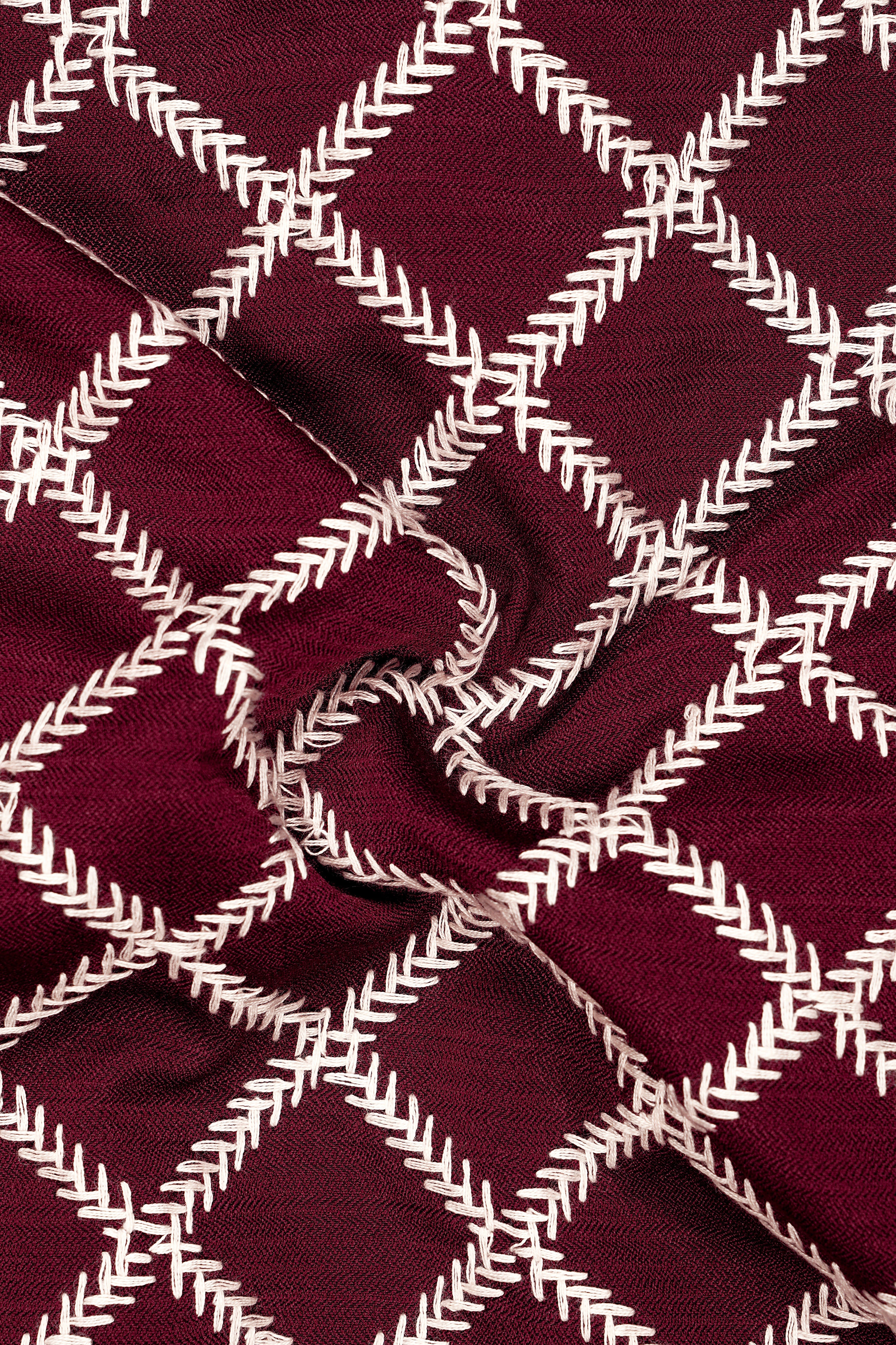 Viscara-Aubergine Maroon Geometric Pattern Thread Embroidered Viscose Designer Tuxedo Suit