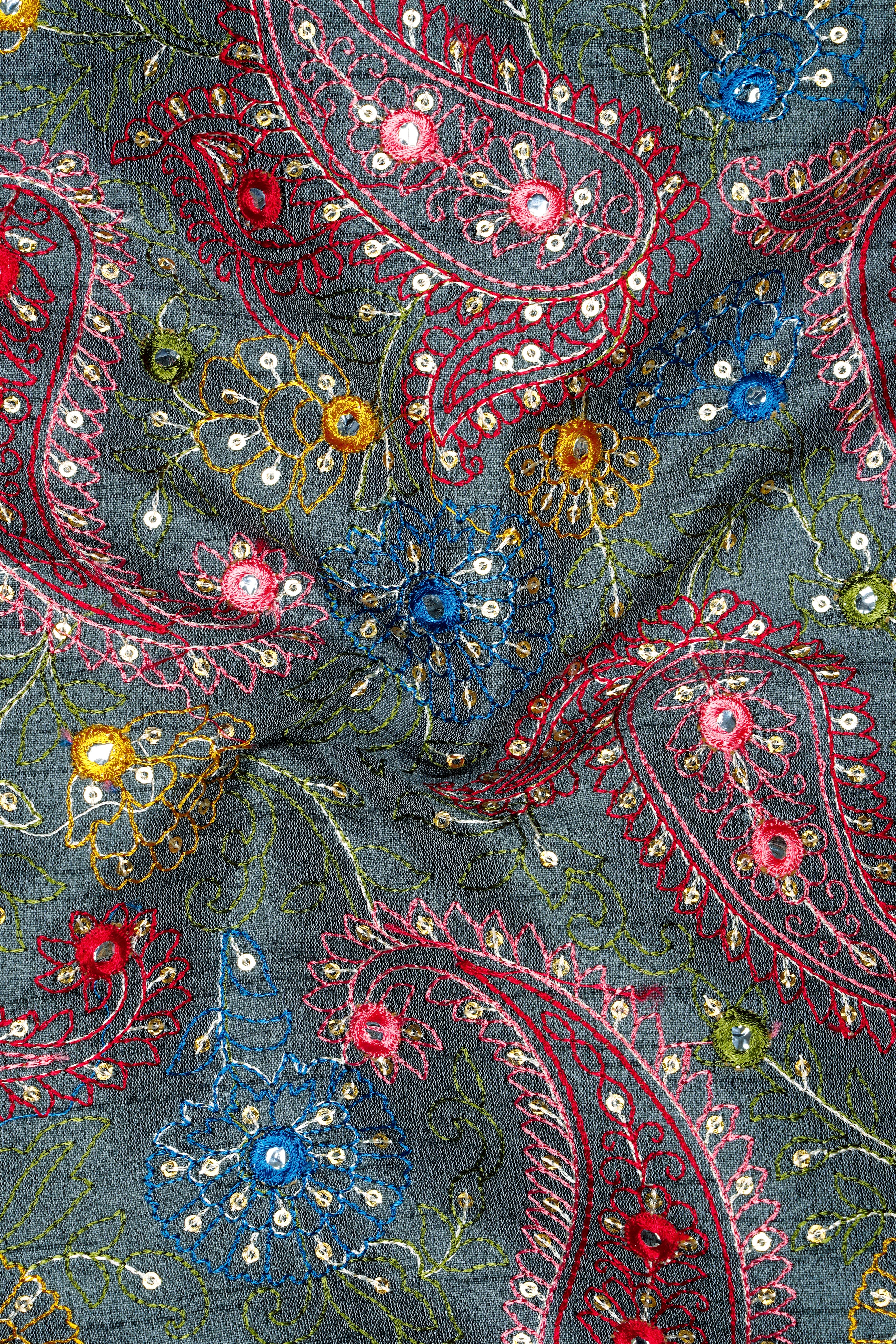 Paisora-Nickel Gray and Brink Pink Paisley Cotton Thread Embroidered Designer Tuxedo Suit