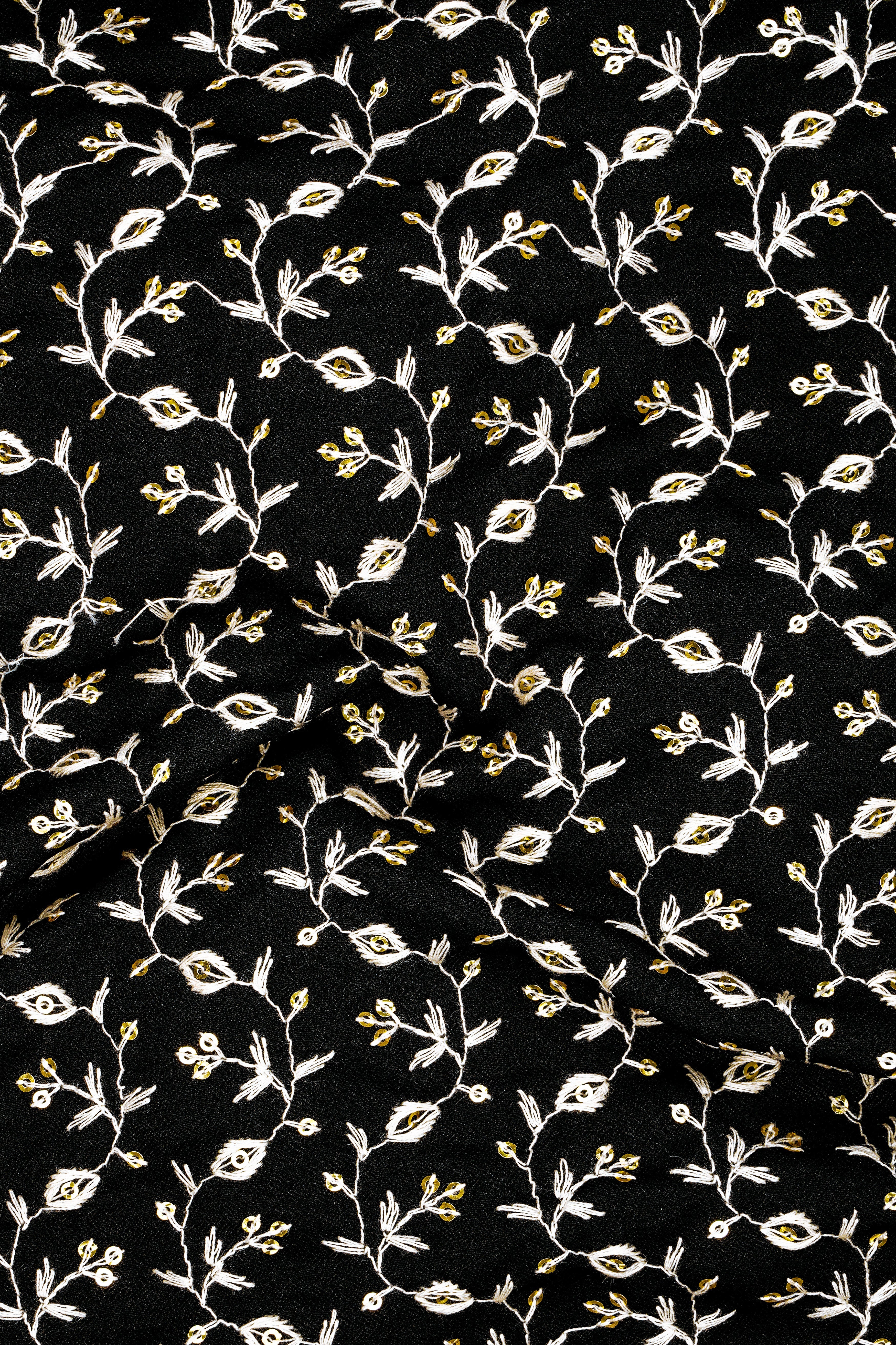 Nerquise-Jade Black Ditsy Pattern Thread and Sequin Embroidered Viscose Designer Tuxedo Suit