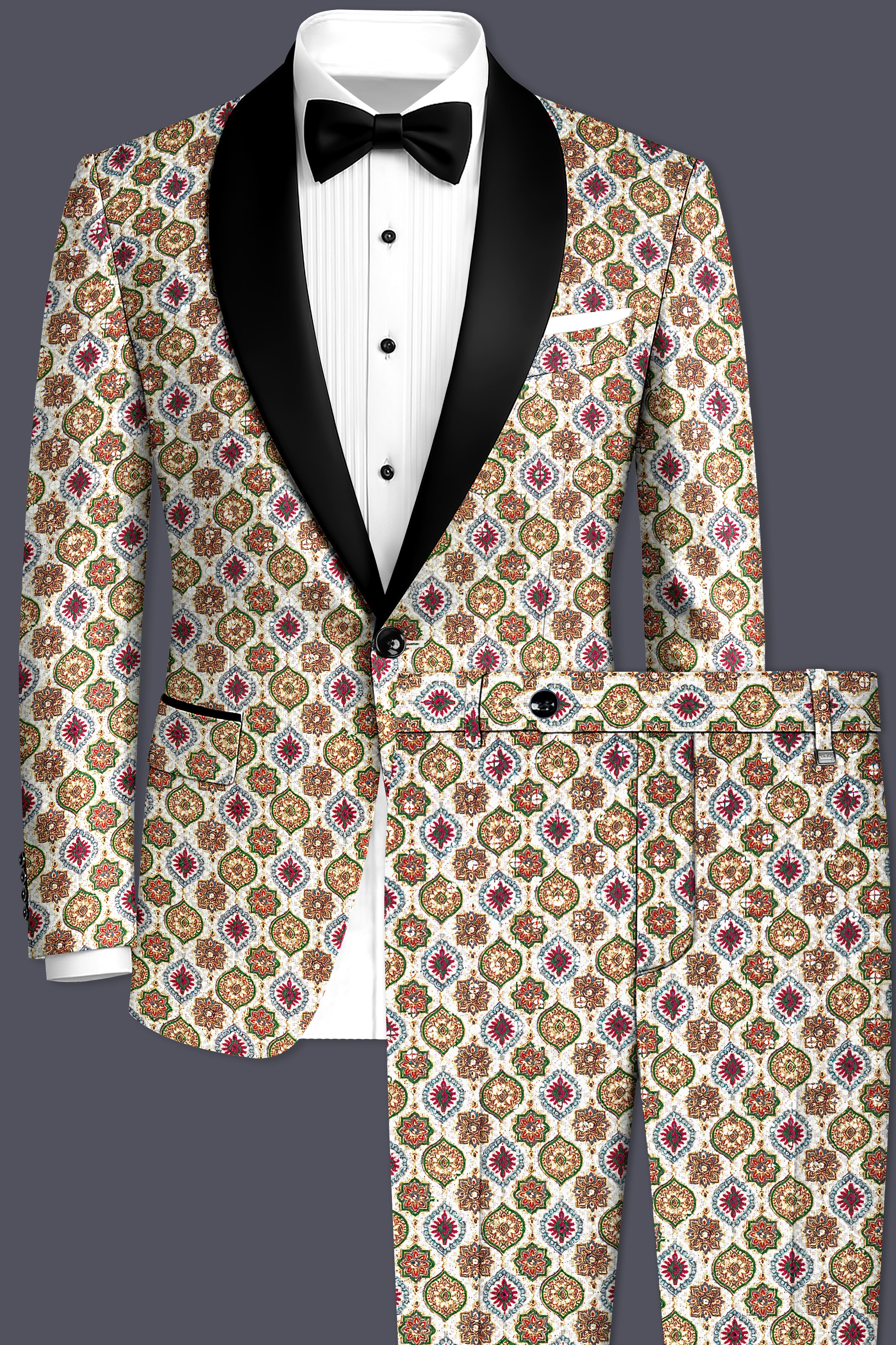 Alvesso-Bright White And Spruce Green Embroidered Designer Tuxedo Suit