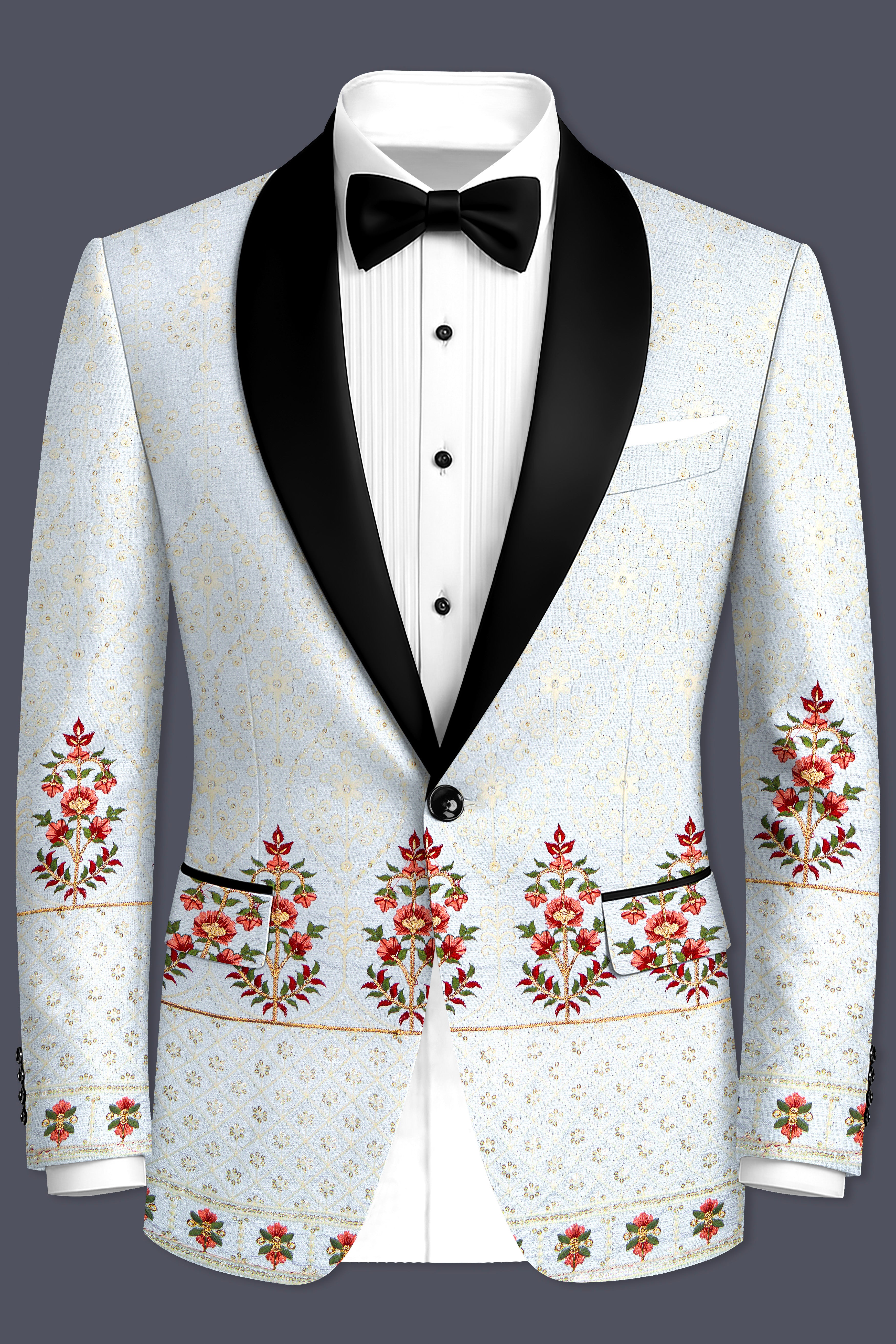 Rosavon-Merino Cream and Merlot Red Multicolour Thread and Sequin Embroidered Designer Suit