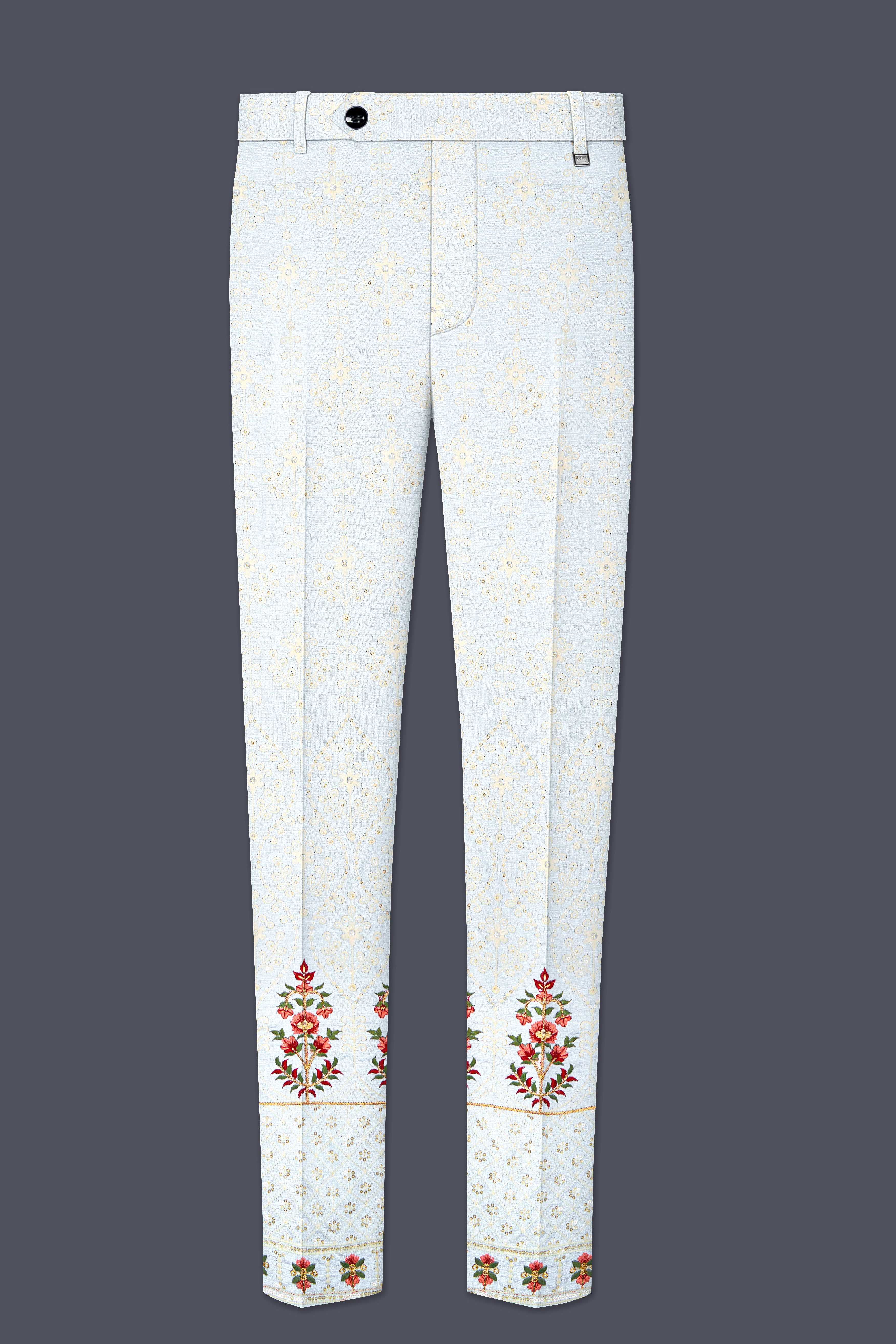 Rosavon-Merino Cream and Merlot Red Multicolour Thread and Sequin Embroidered Designer Suit