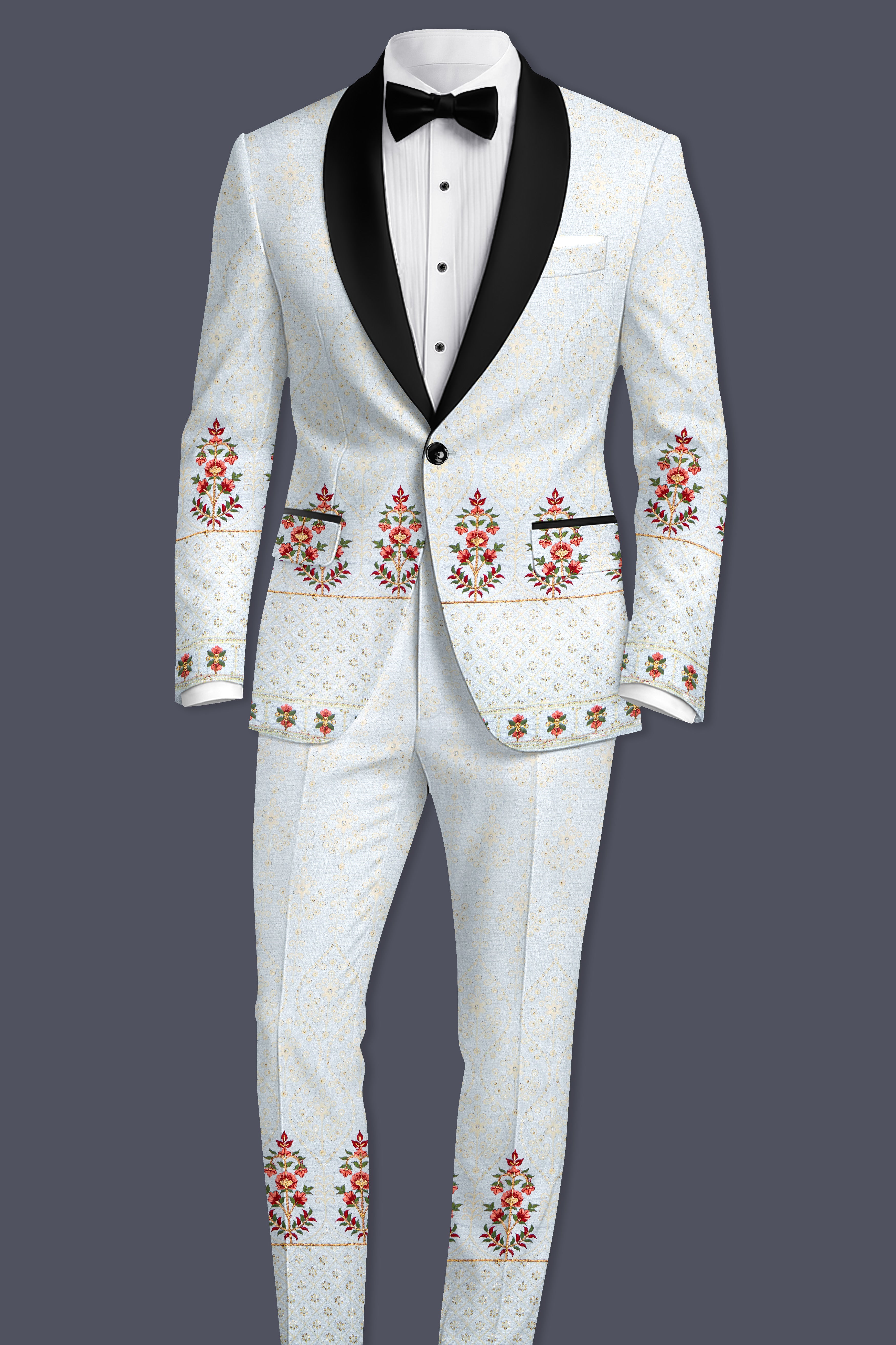 Rosavon-Merino Cream and Merlot Red Multicolour Thread and Sequin Embroidered Designer Suit