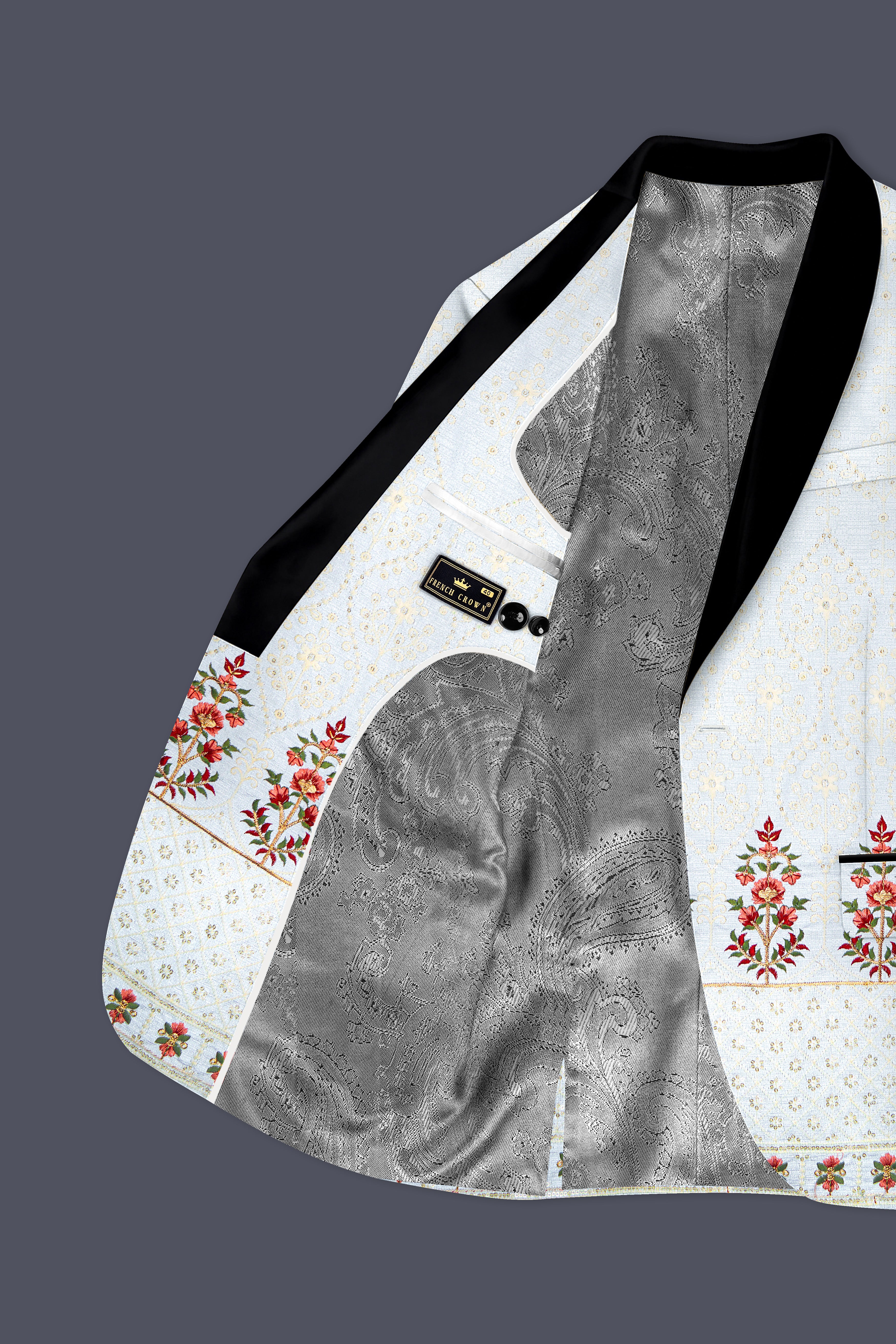 Rosavon-Merino Cream and Merlot Red Multicolour Thread and Sequin Embroidered Designer Suit