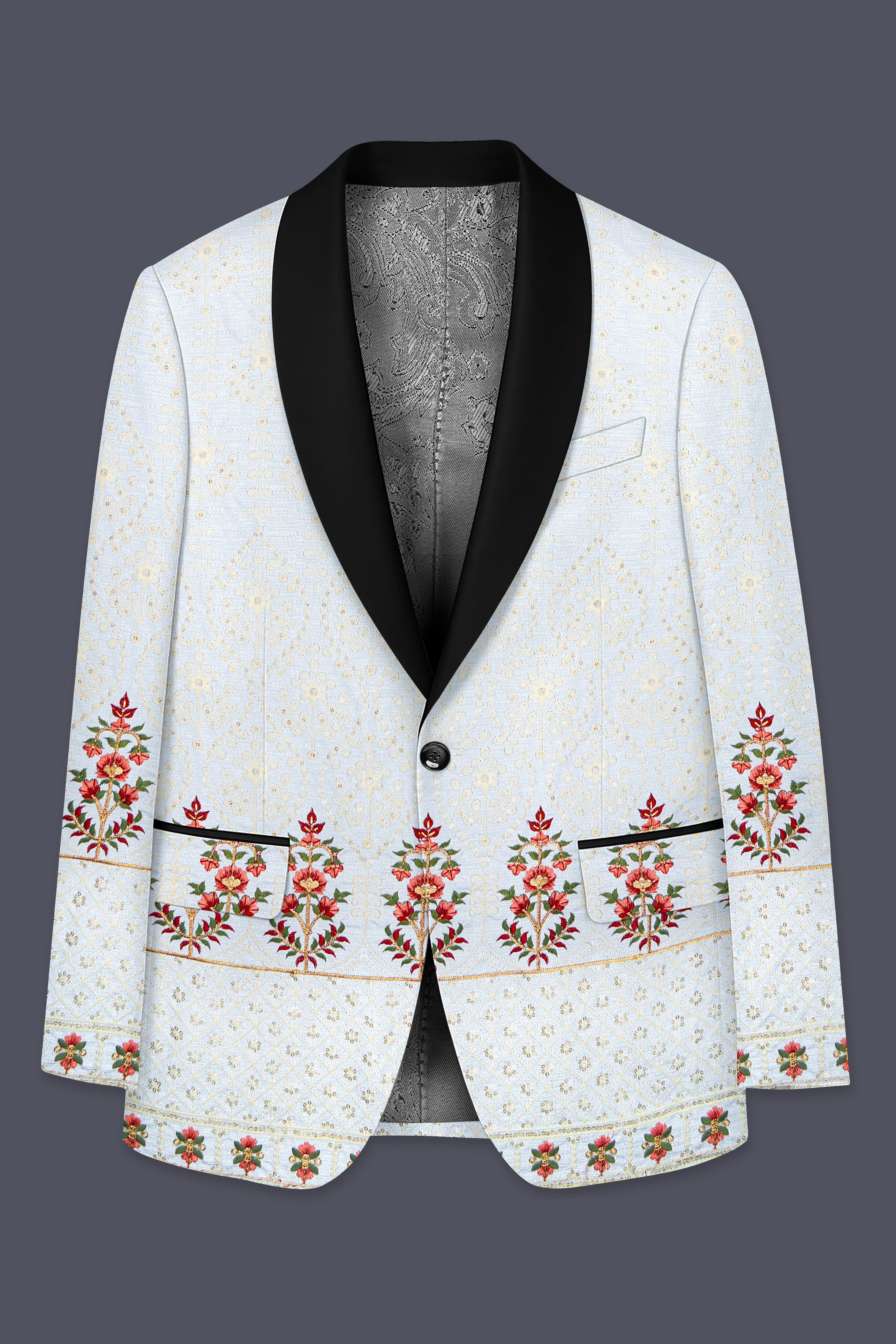 Rosavon-Merino Cream and Merlot Red Multicolour Thread and Sequin Embroidered Designer Suit
