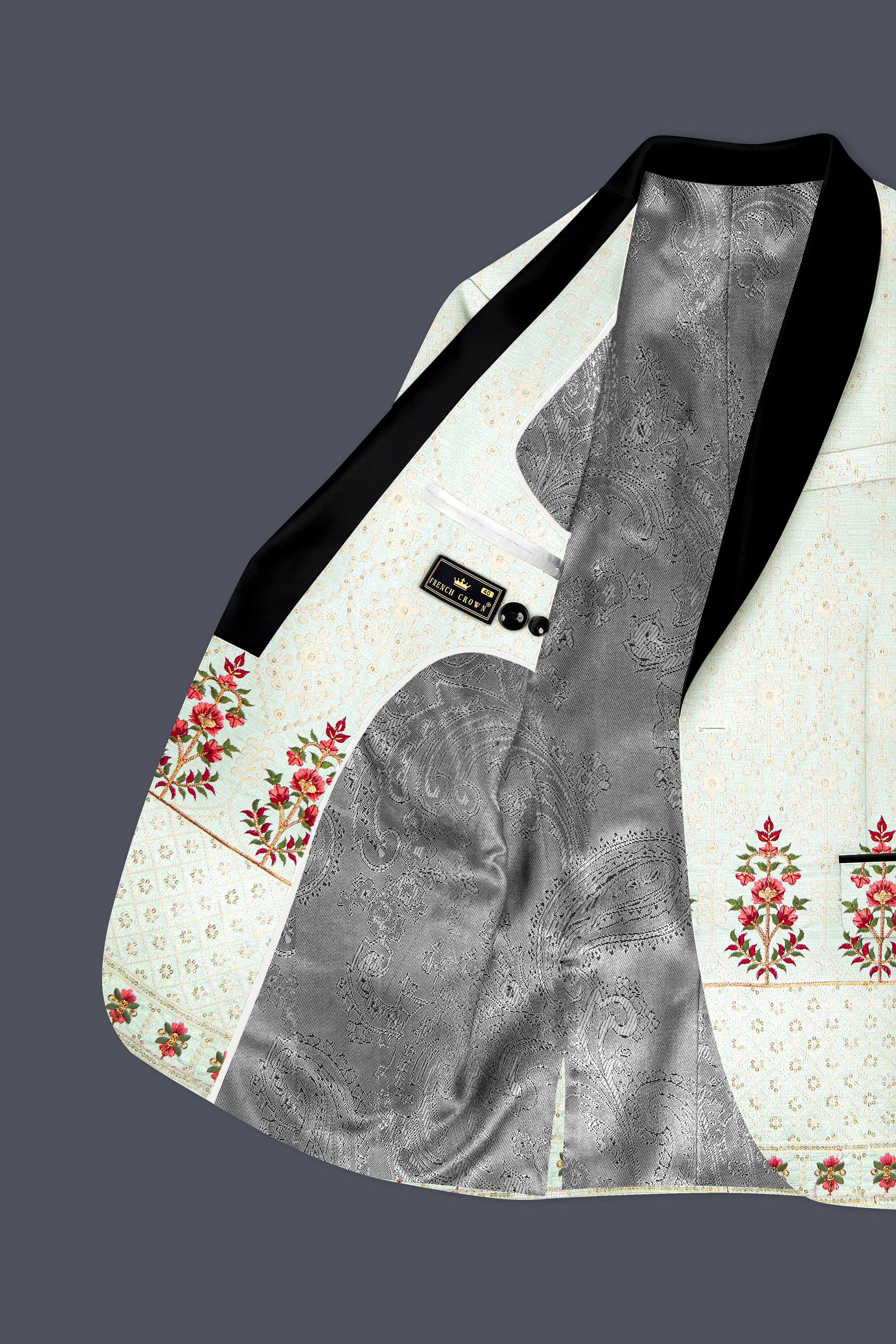 Finvera-Merino Cream with Finch Green Thread and Sequin Embroidered Designer Suit