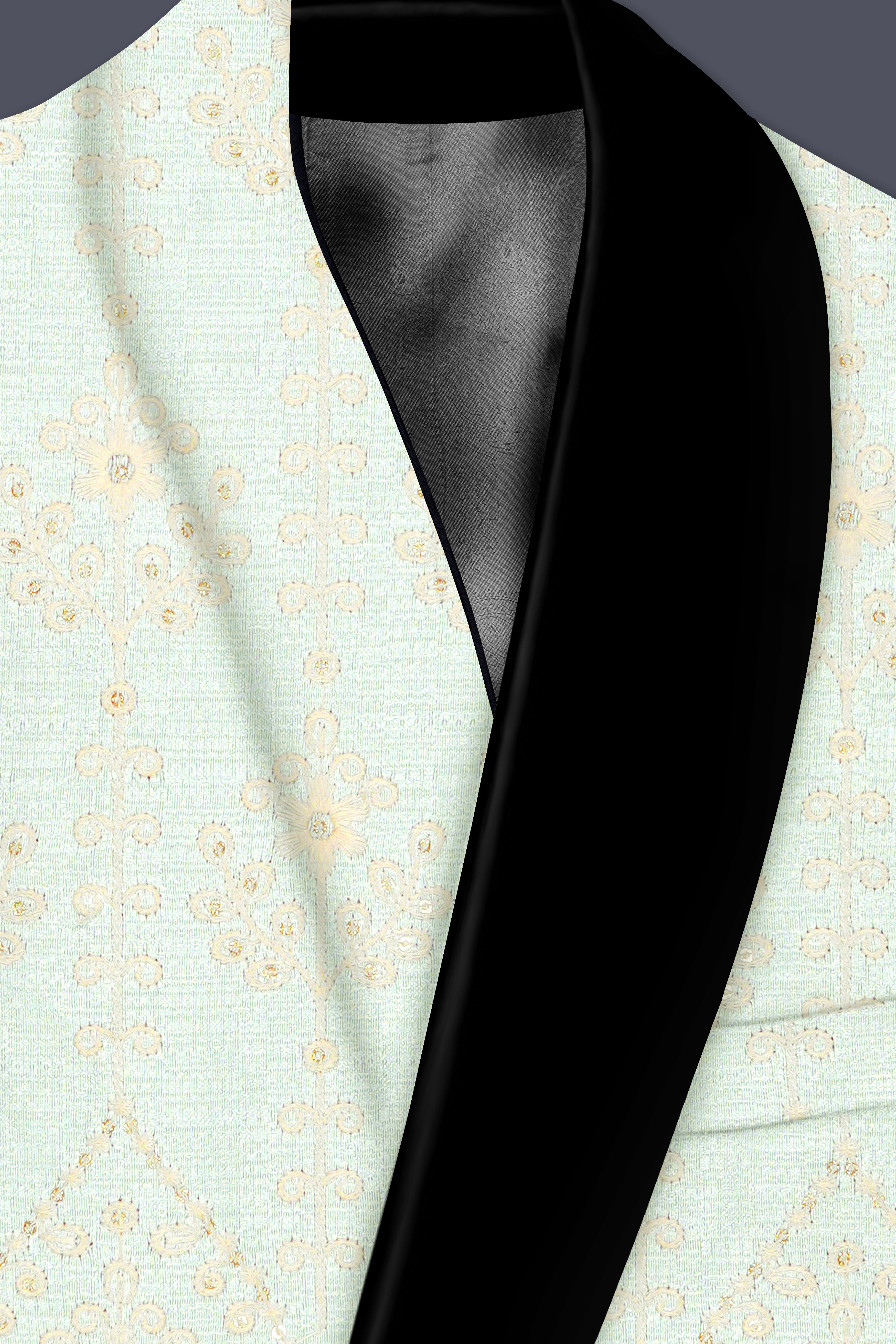 Finvera-Merino Cream with Finch Green Thread and Sequin Embroidered Designer Suit