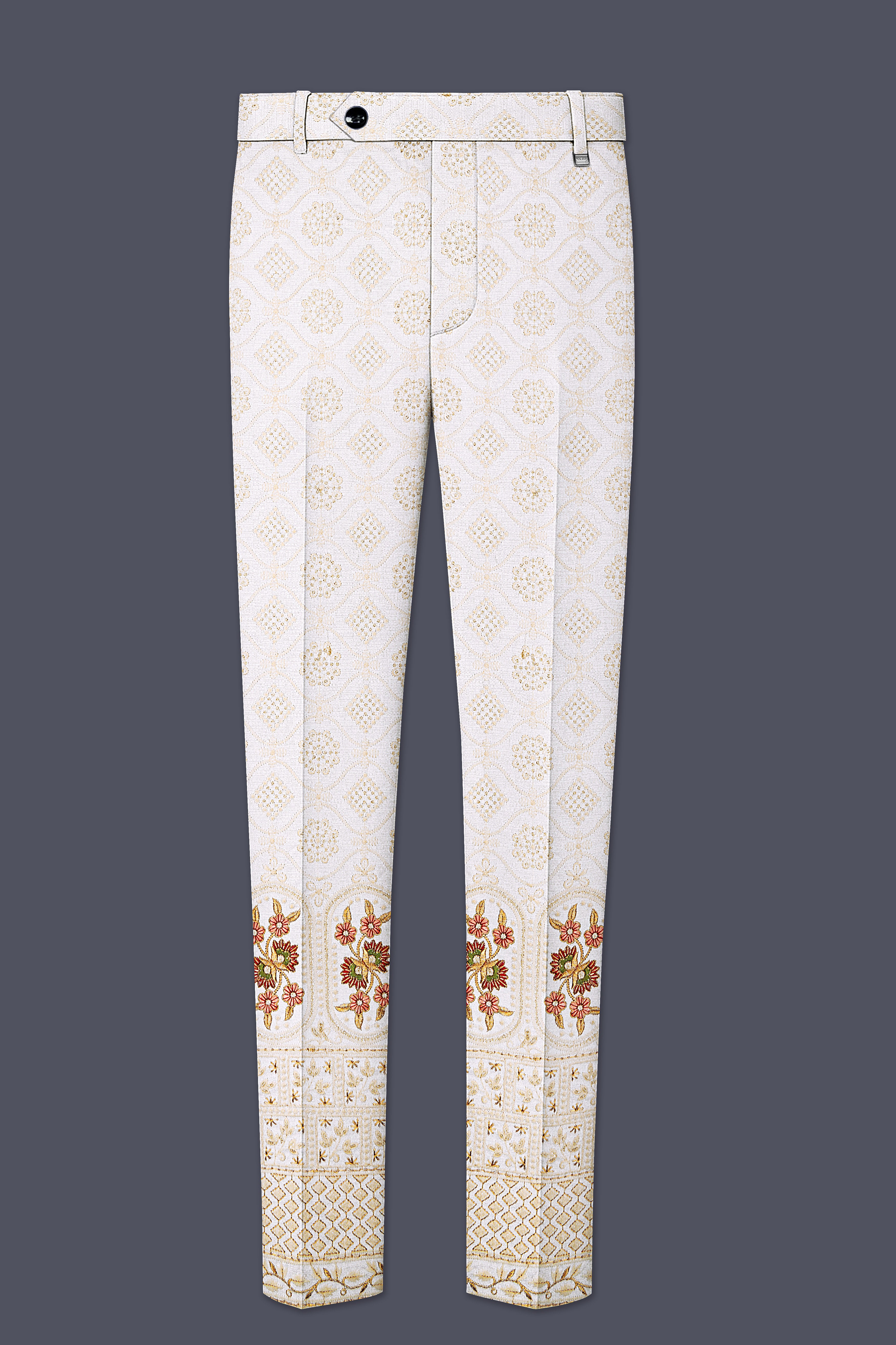 Aurevia-Spanish Cream and Flamingo Peach Thread and Sequin Embroidered Designer Tuxedo Suit