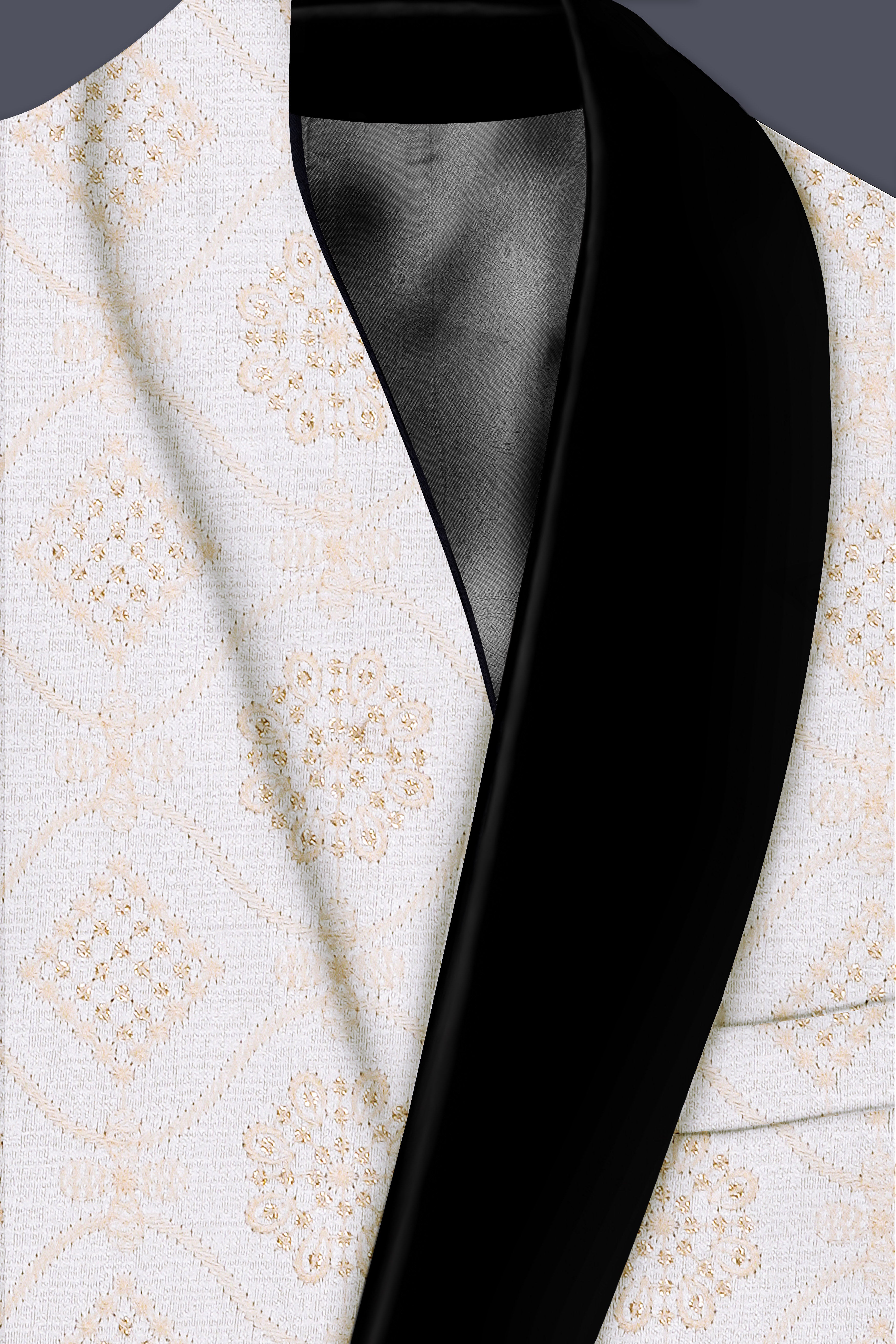 Aurevia-Spanish Cream and Flamingo Peach Thread and Sequin Embroidered Designer Tuxedo Suit