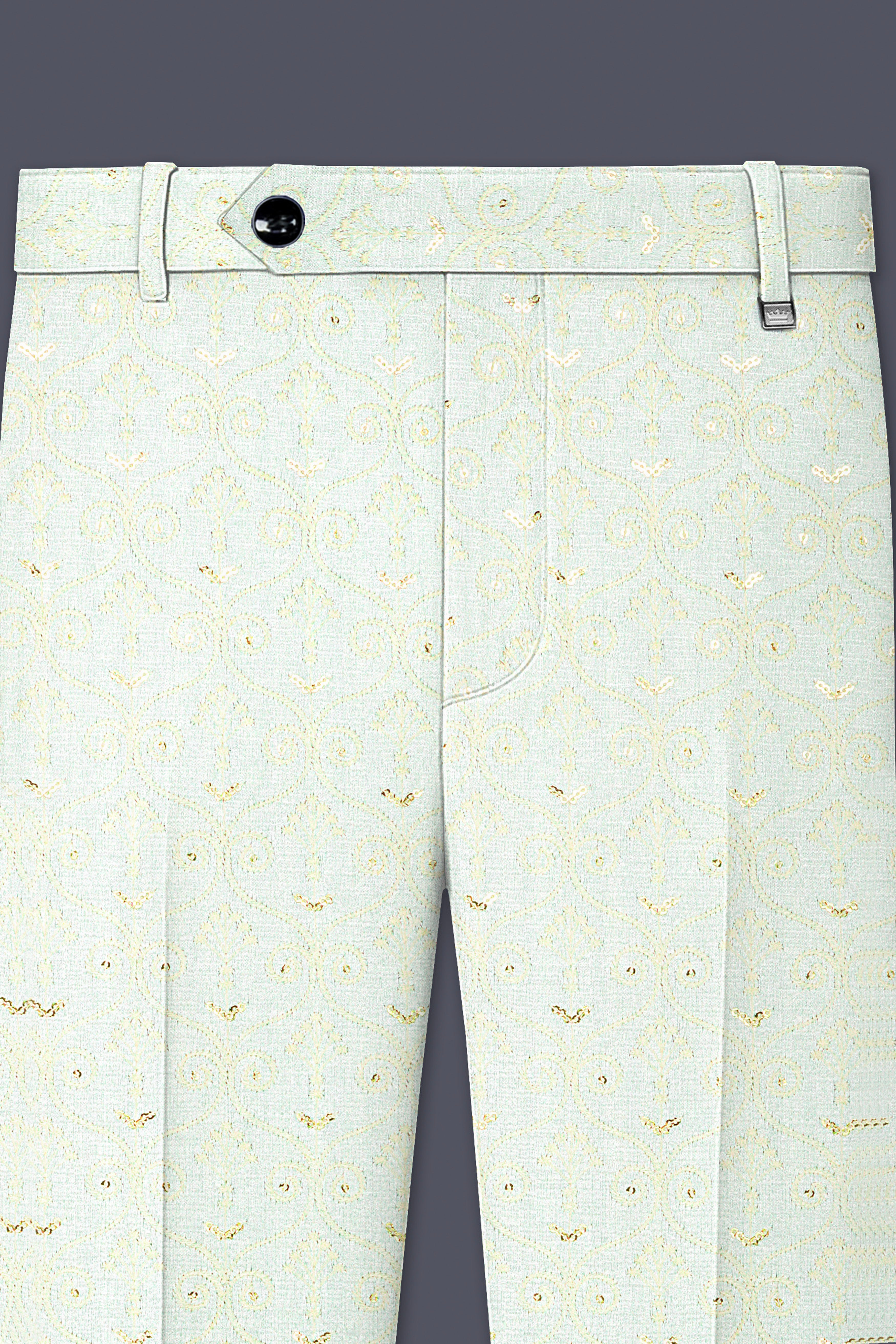 Auressa-merino Cream And Finch Green Multicolour Thread and Sequin Embroidered Designer Suit