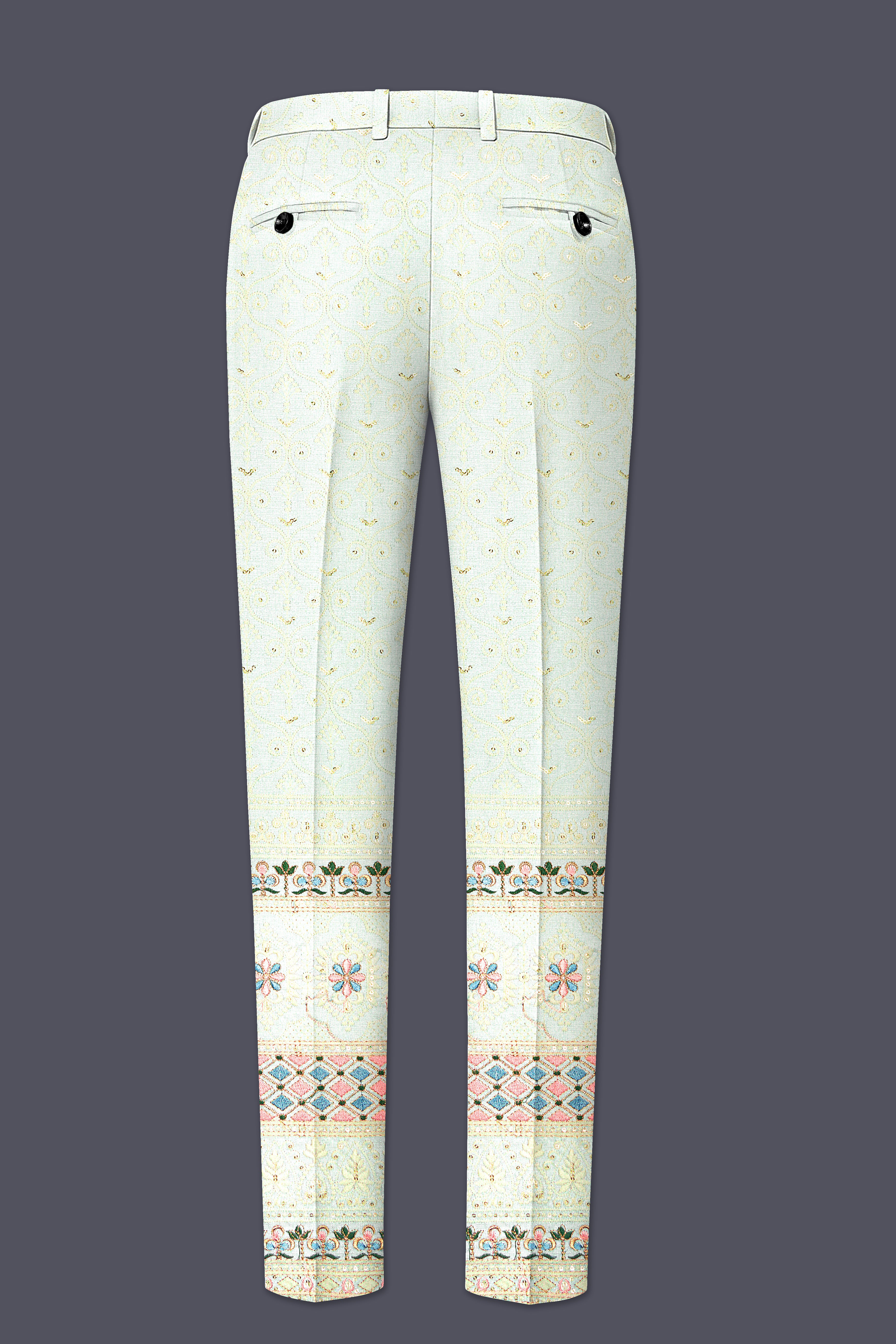 Auressa-merino Cream And Finch Green Multicolour Thread and Sequin Embroidered Designer Suit