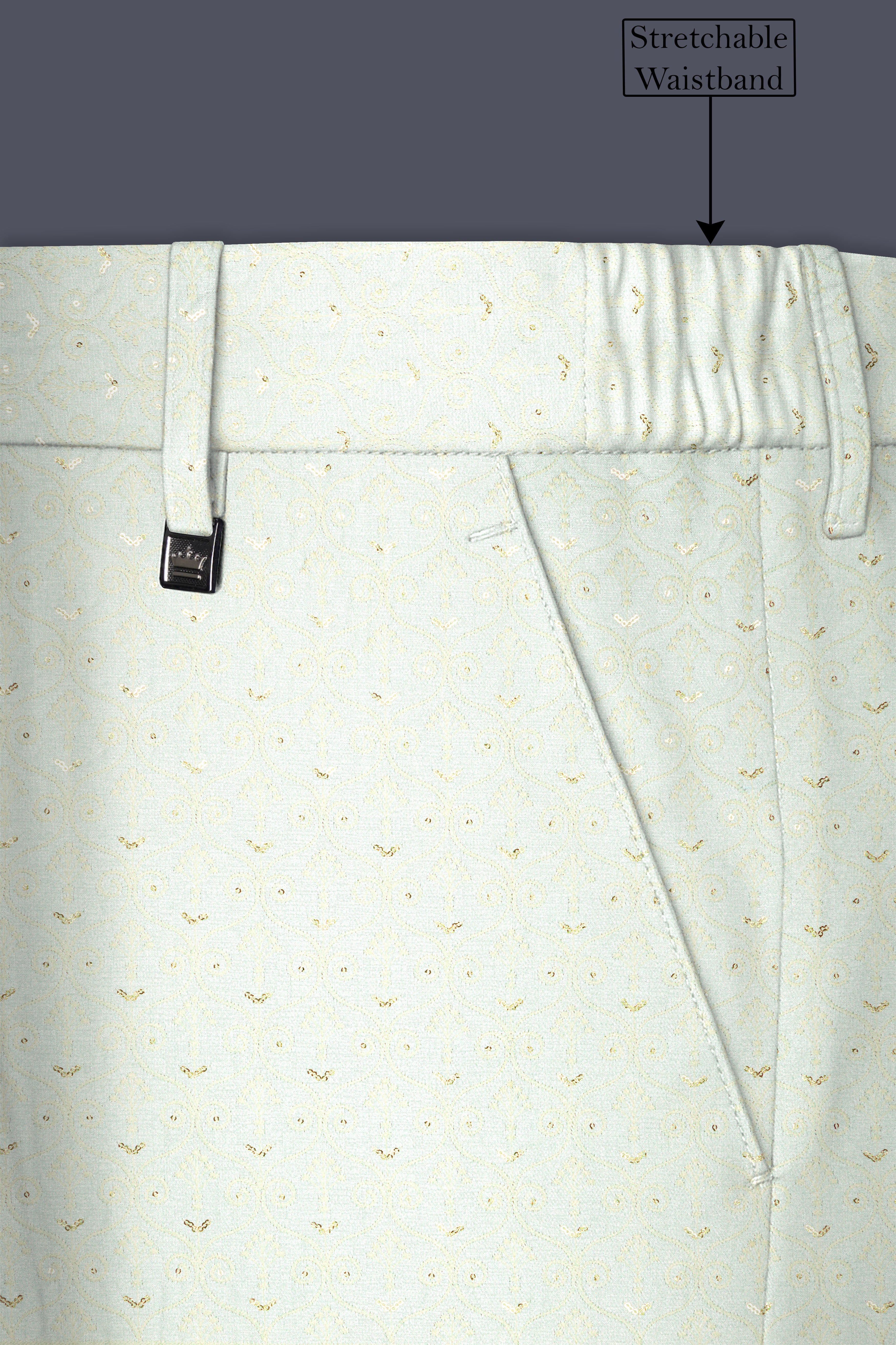 Auressa-merino Cream And Finch Green Multicolour Thread and Sequin Embroidered Designer Suit