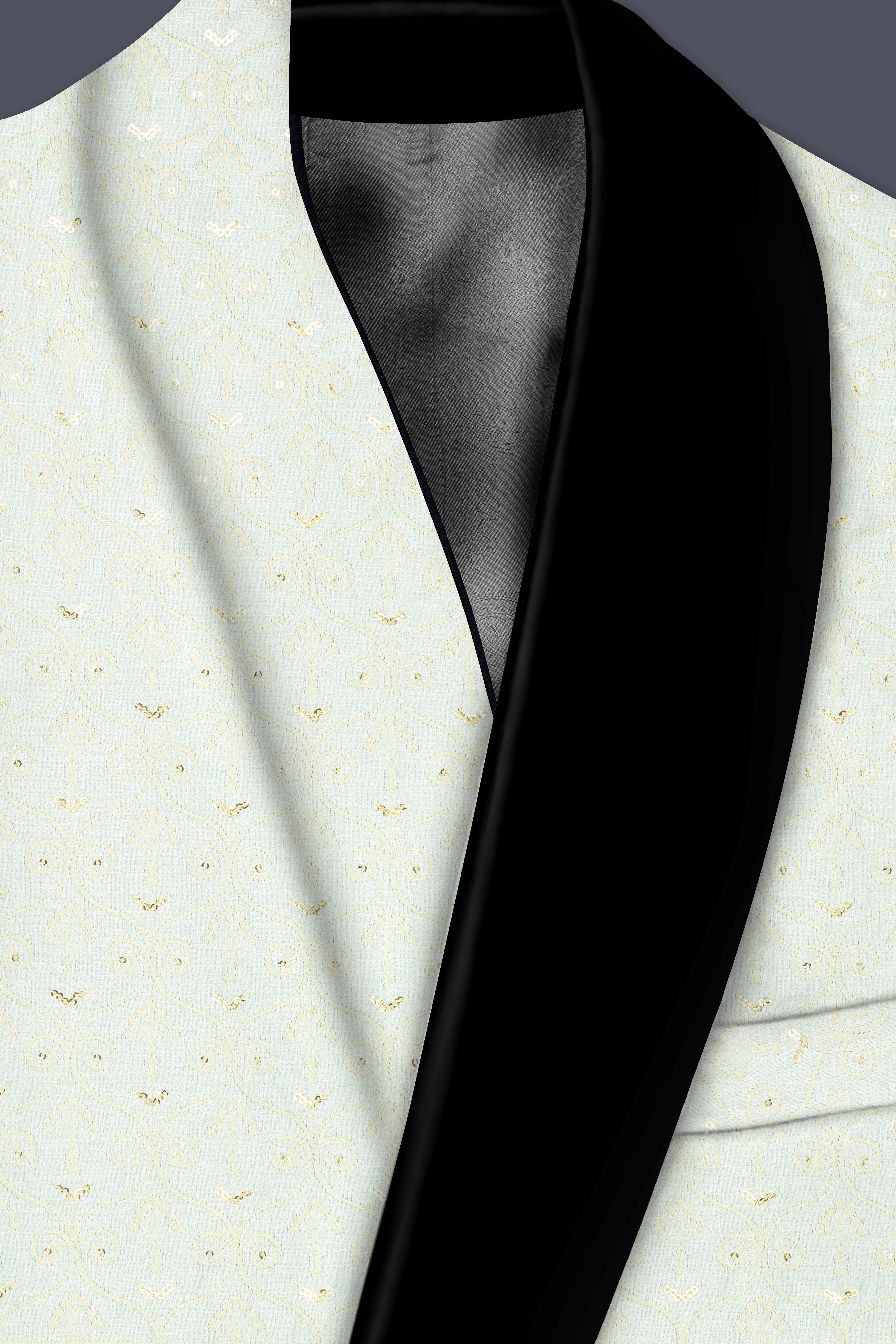 Auressa-merino Cream And Finch Green Multicolour Thread and Sequin Embroidered Designer Suit