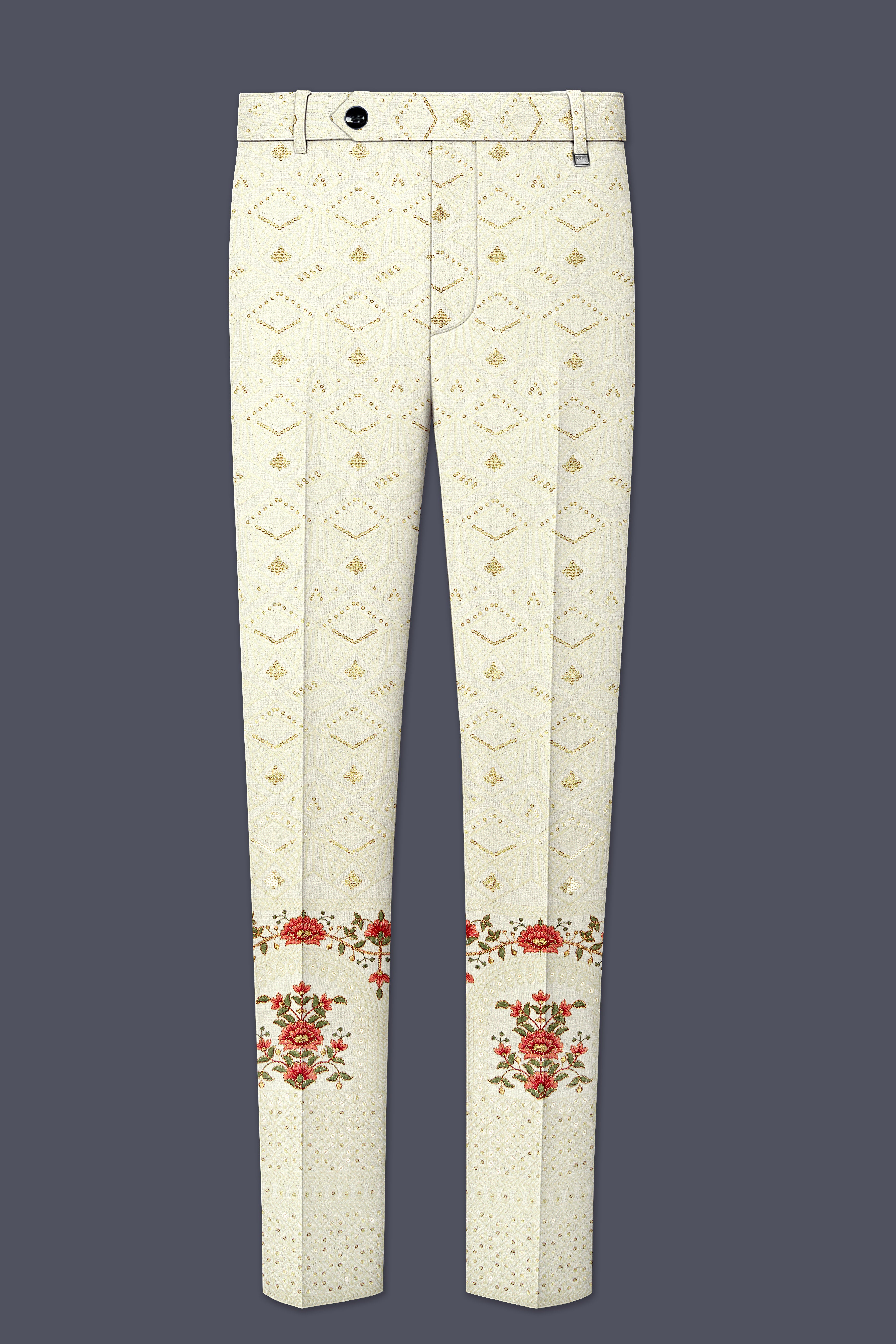 Ivrosa-Porcelain Cream and Apricot Peach Multicolour Thread and Sequin Embroidered Designer Suit